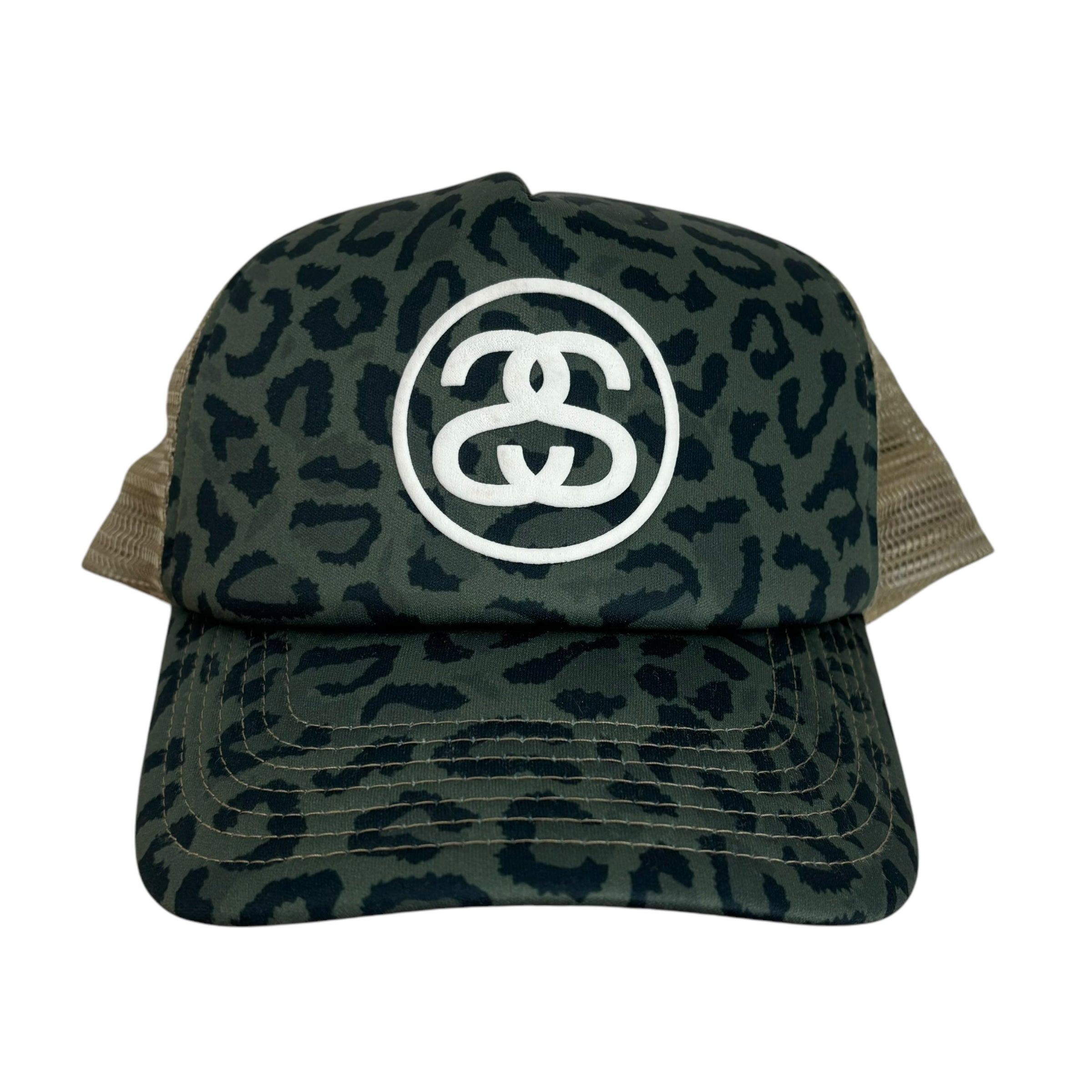 Stussy SS Link Trucker SnapBack Hat Green Leopard