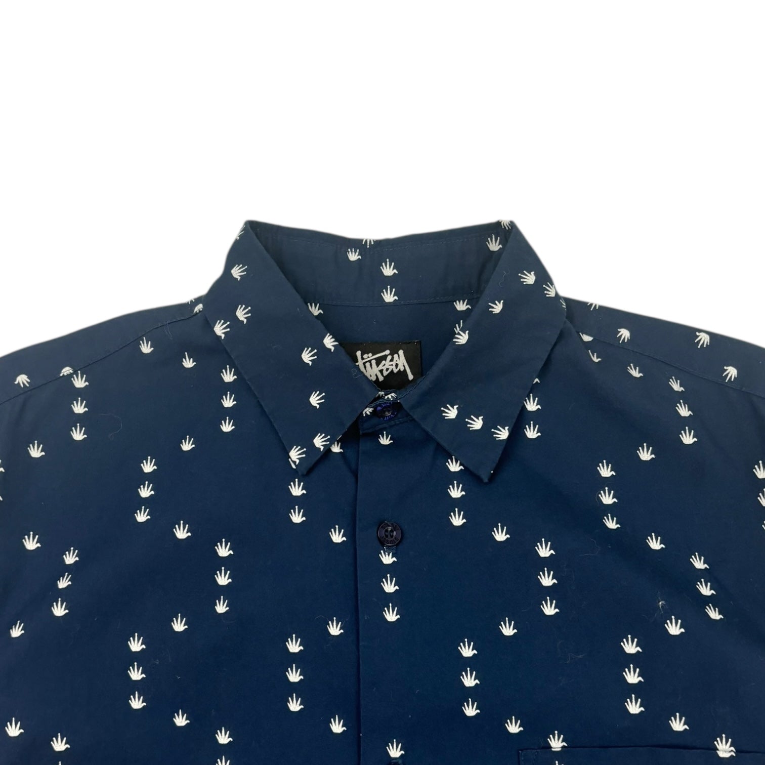 Vintage 90s Stussy Crown Monogram Button-Up T-Shirt Navy