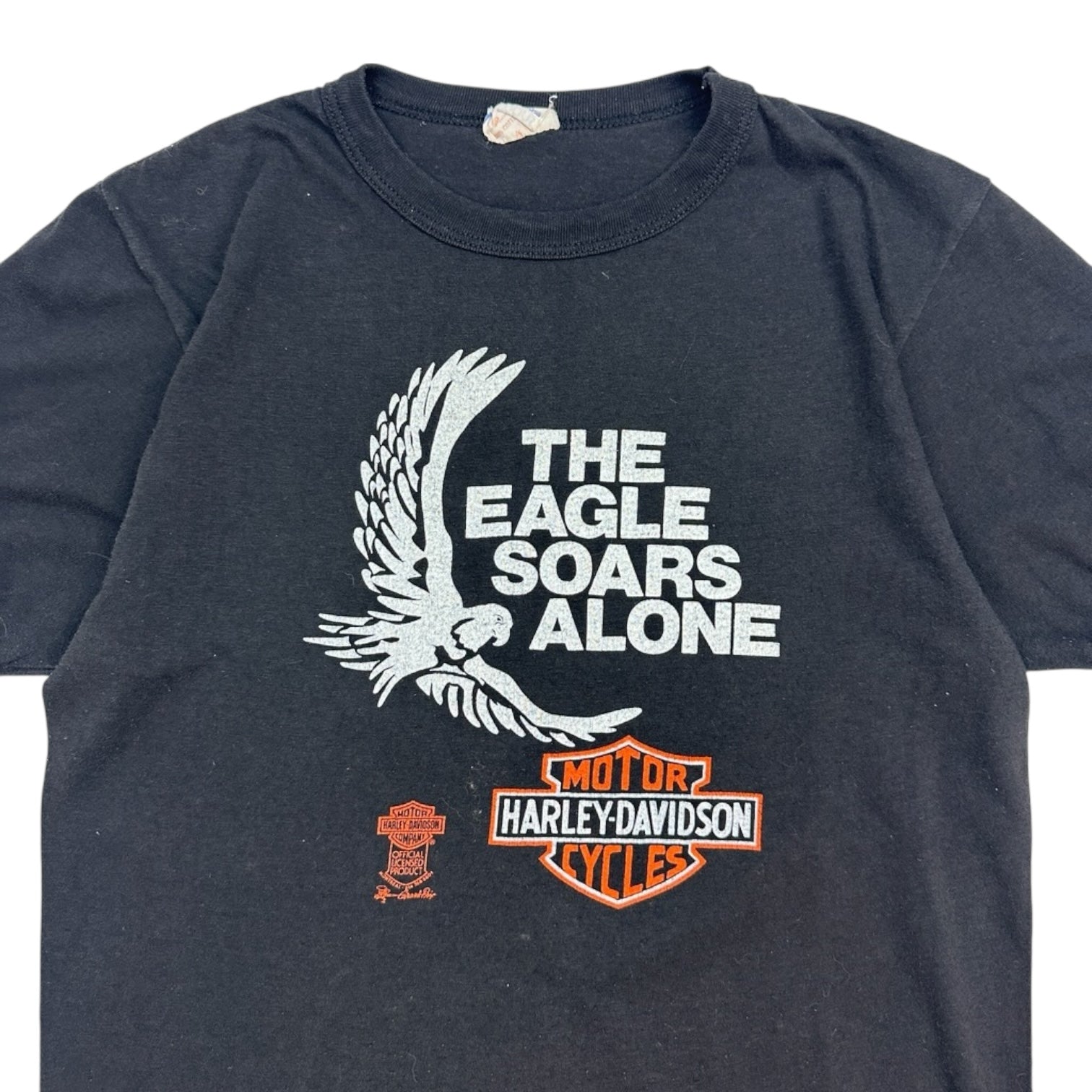 Vintage 1980's Harley Davidson The Eagle Soars Alone Ringer T-Shirt Black