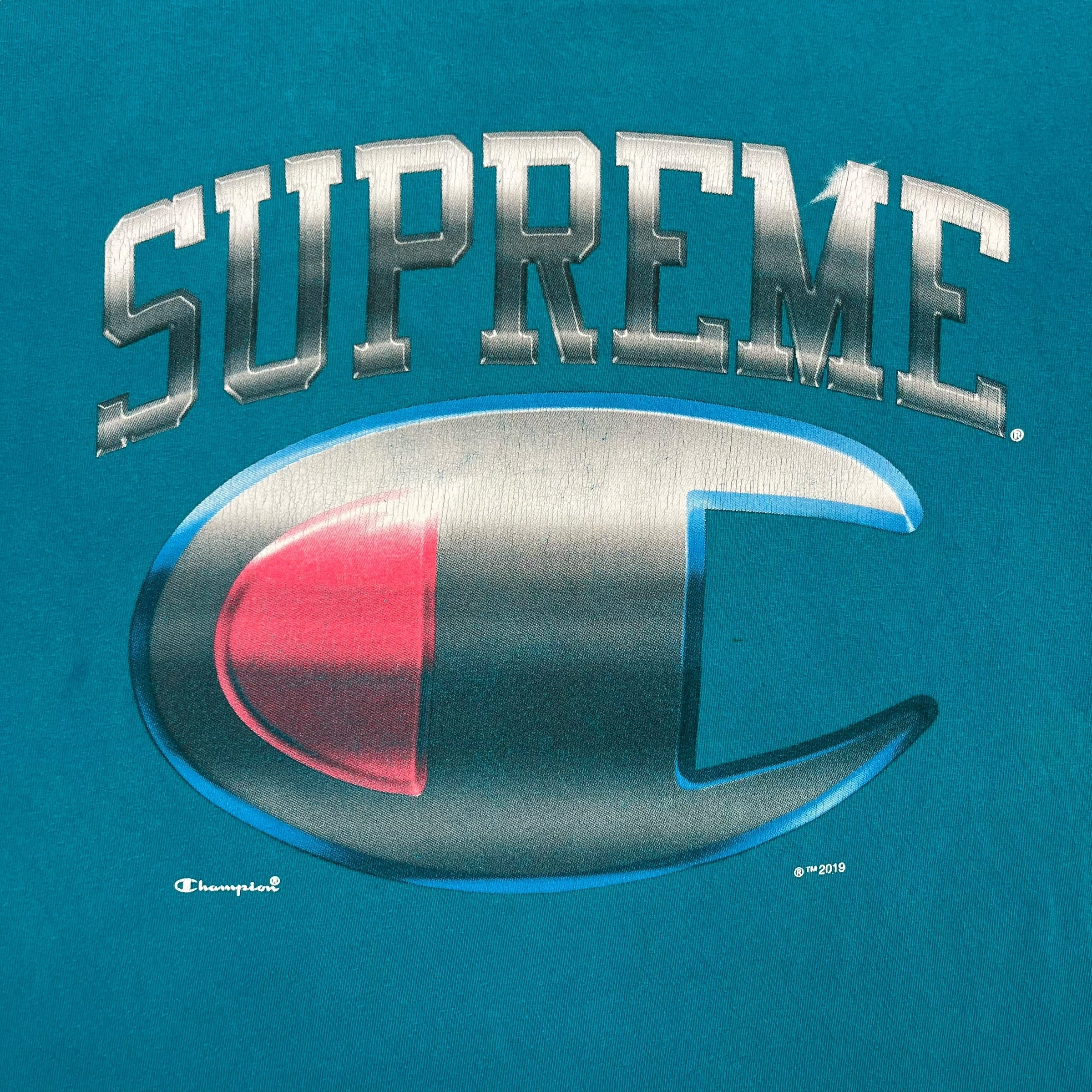 SS19 Supreme x Champion Chrome Tee Blue