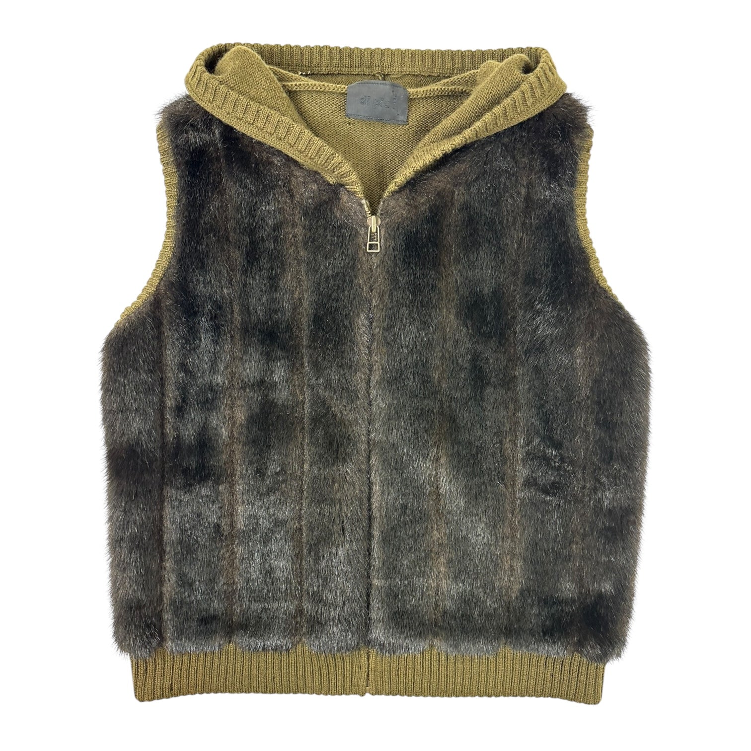 (W) Vintage Di Piu Faux Fur Knit Vest Olive