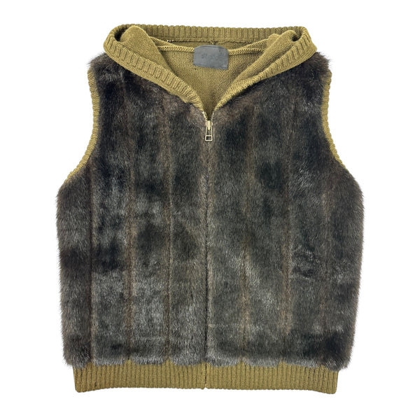 (W) Vintage Di Piu Faux Fur Knit Vest Olive