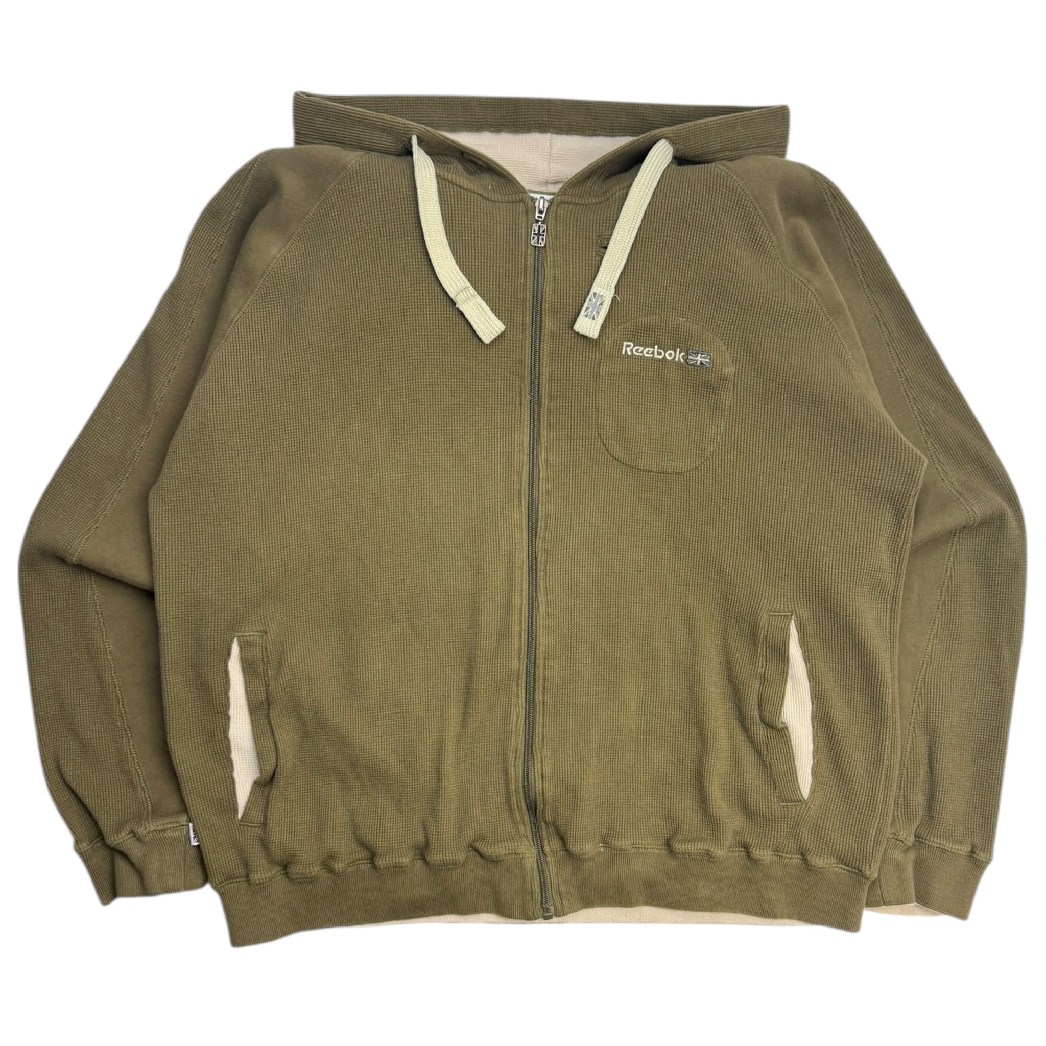 Vintage Y2K Reebok Thermal Zip-Up Hoodie Olive