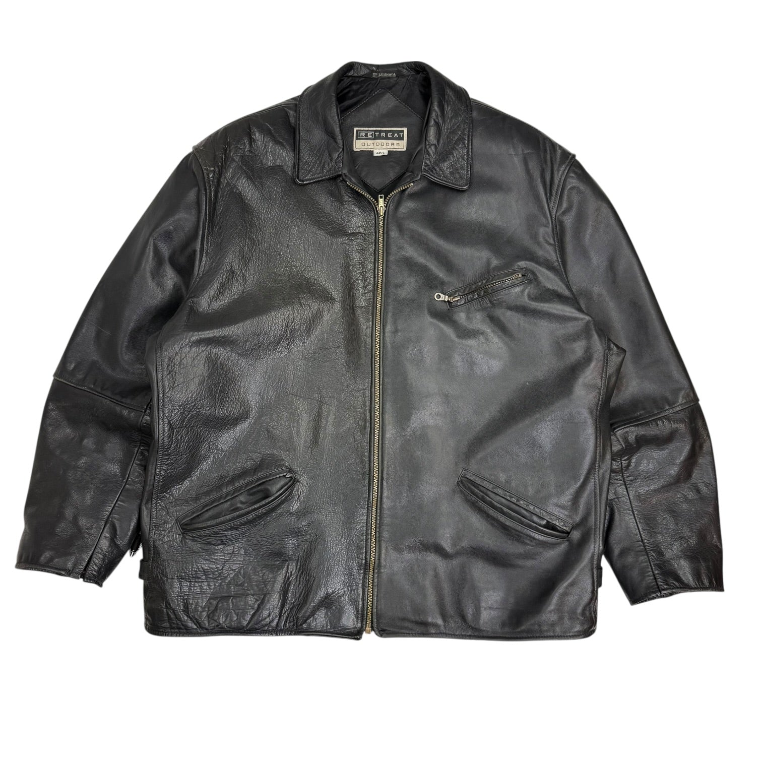 Vintage Retreat Outdoors Leather Jacket Black