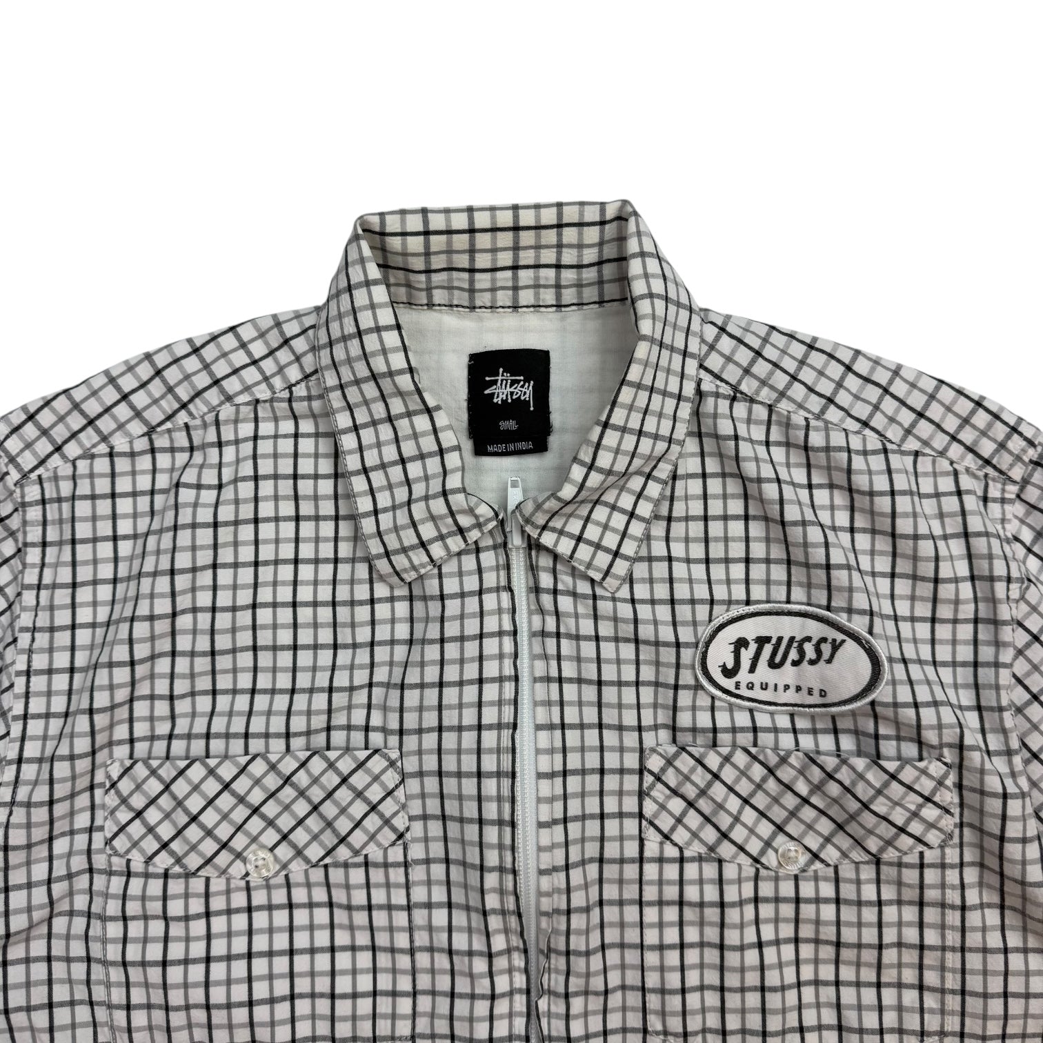 Stussy Equipped Zip Up Plaid Shirt White/Black