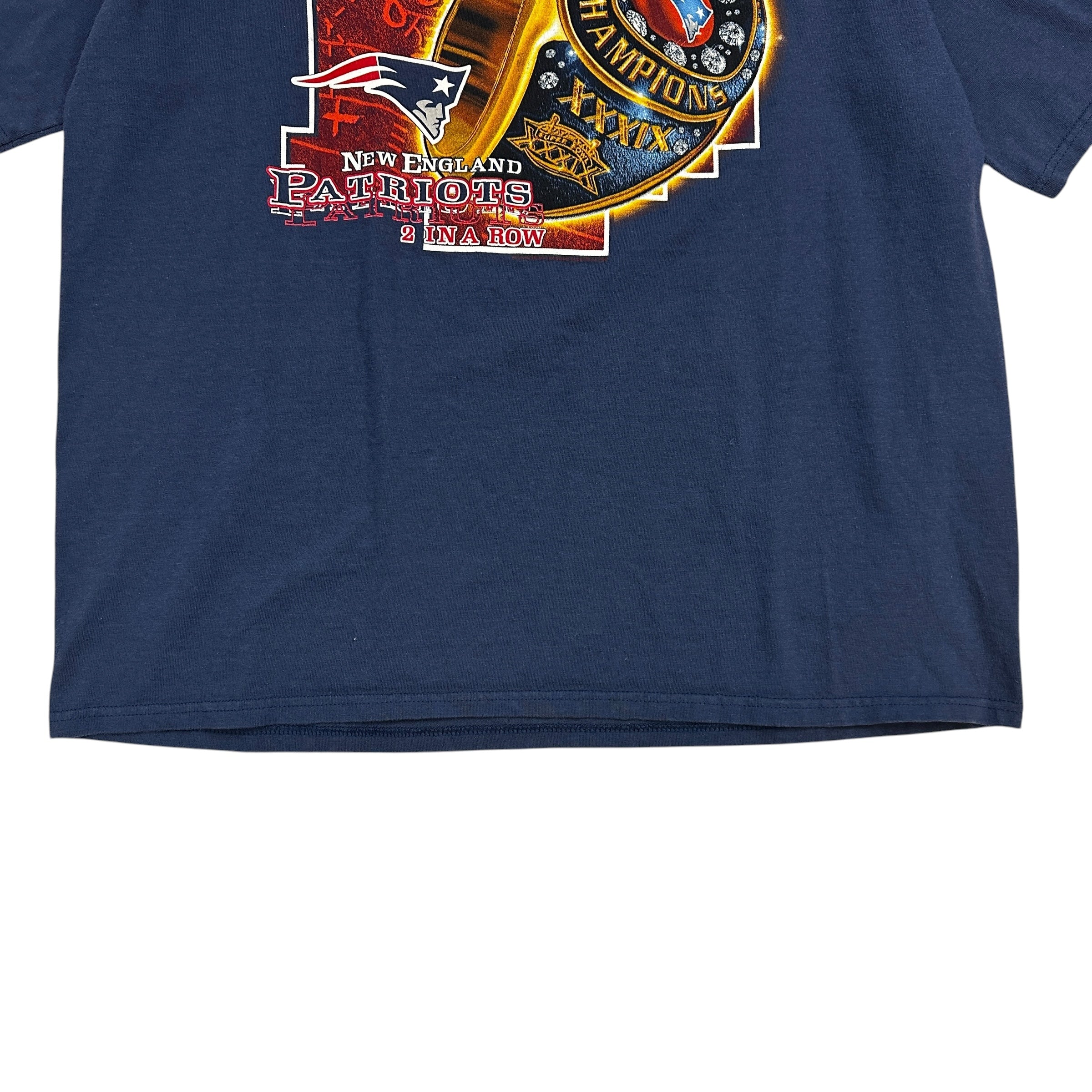 Vintage 2005 New England Patriots 2 In A Row Super Bowl Tee Navy