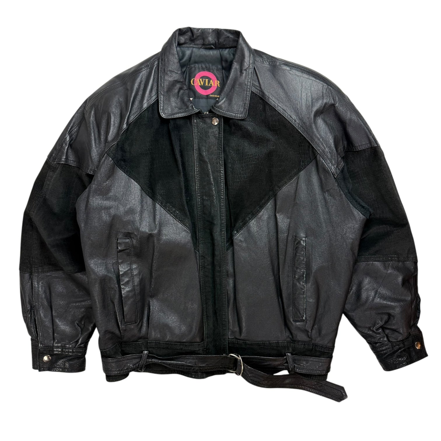 Vintage Caviar Suede Leather Bomber Jacket Black