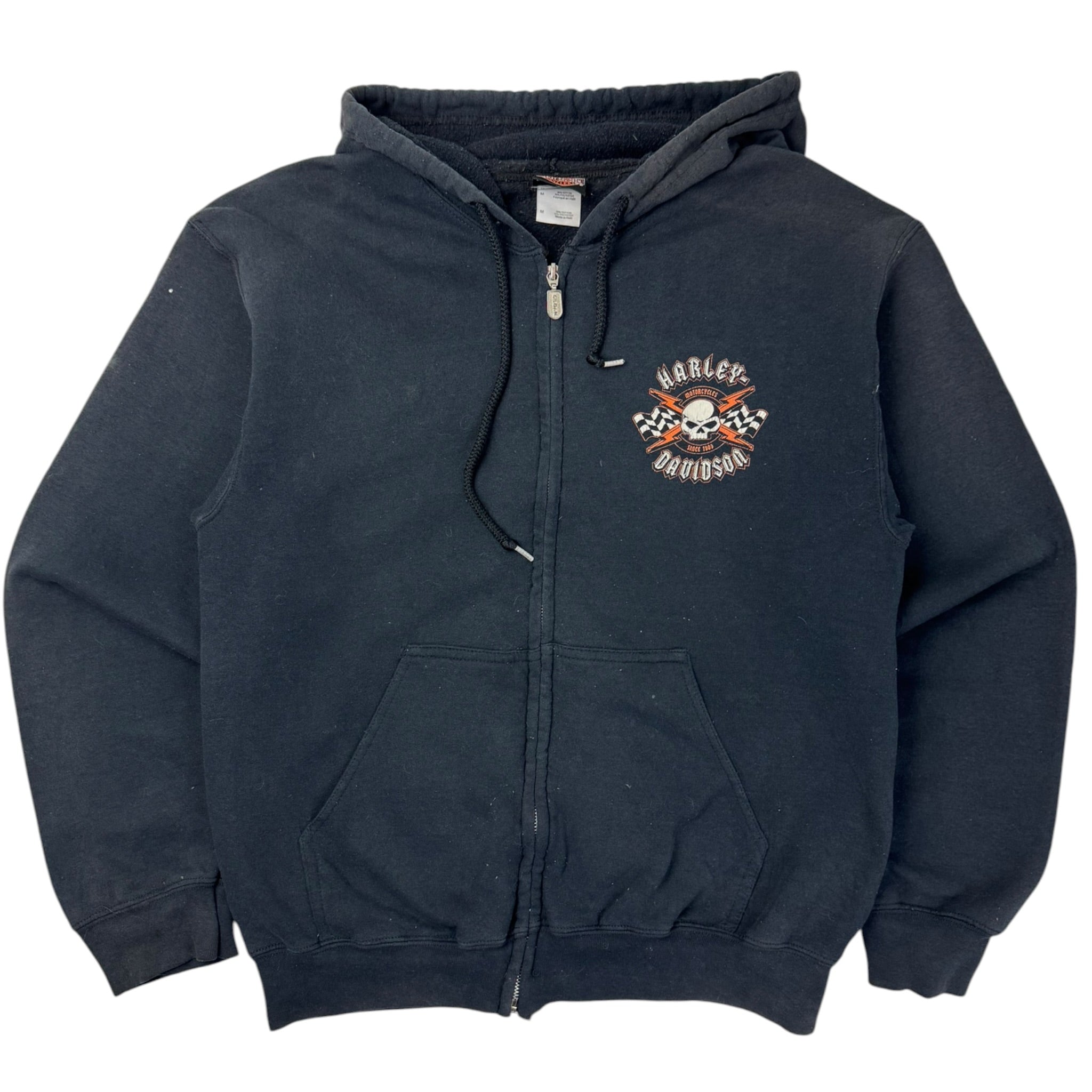 2007 Harley Davidson Skull Zip Up Hoodie Faded Black