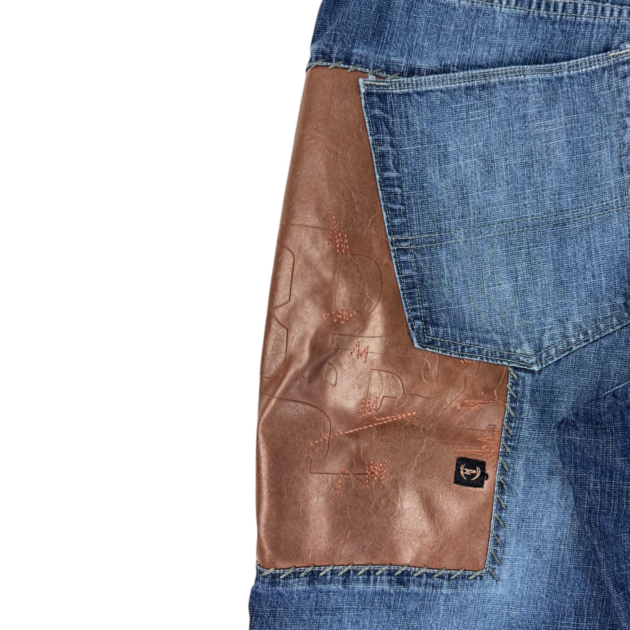 Y2K Phat Farm Leather Patch Dark Wash Denim Pants