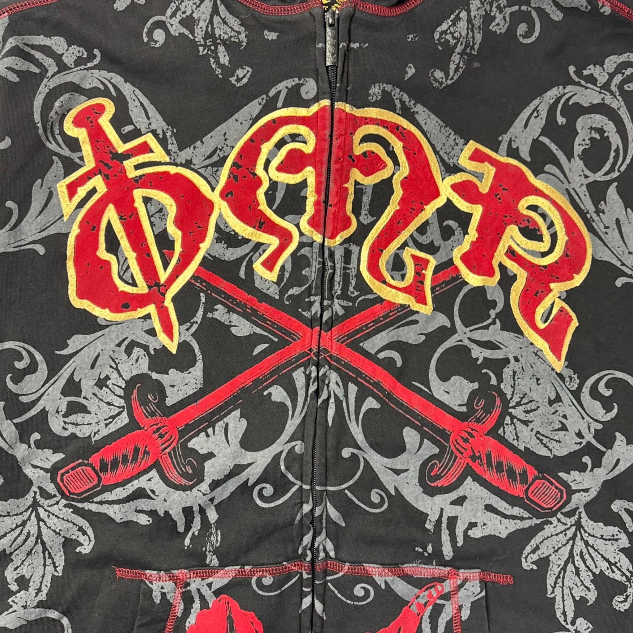 Vintage Y2K O.M.R. All Over Print Zip Up Emo Cyber Hoodie