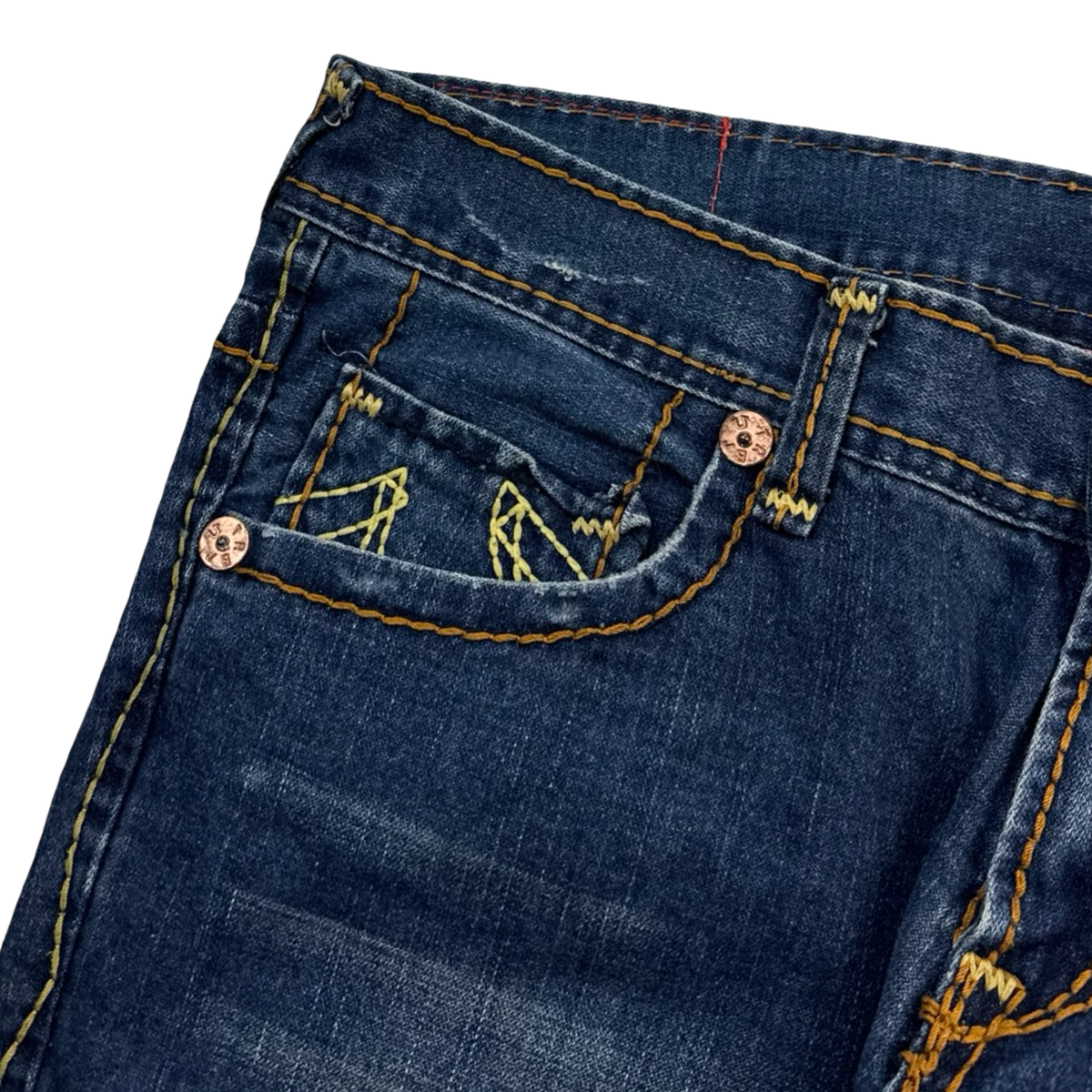 Y2K True Religion Sketch Embroider Denim Bottoms Dark Blue