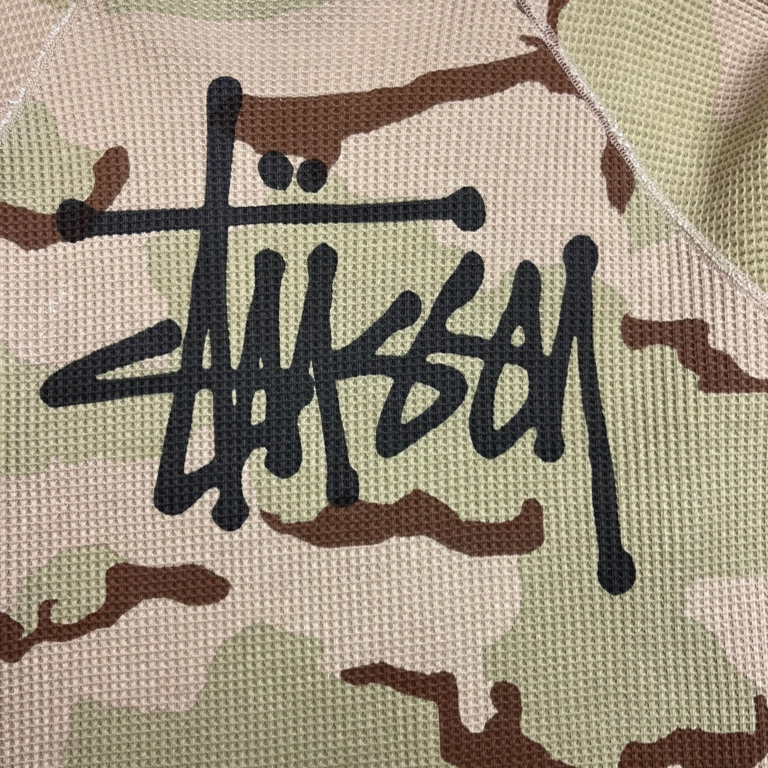 Stussy Waffleknit Longsleeve Tee Camo Green/Beige
