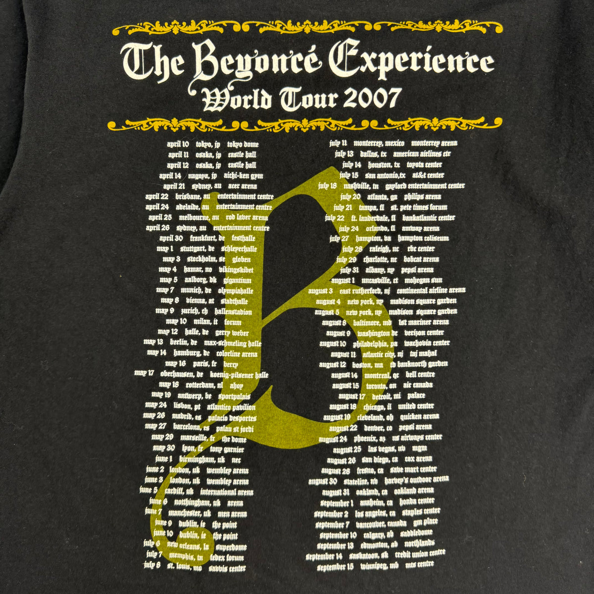 (W) 2007 Beyonce The Beyonce Experience World Tour Tee Black