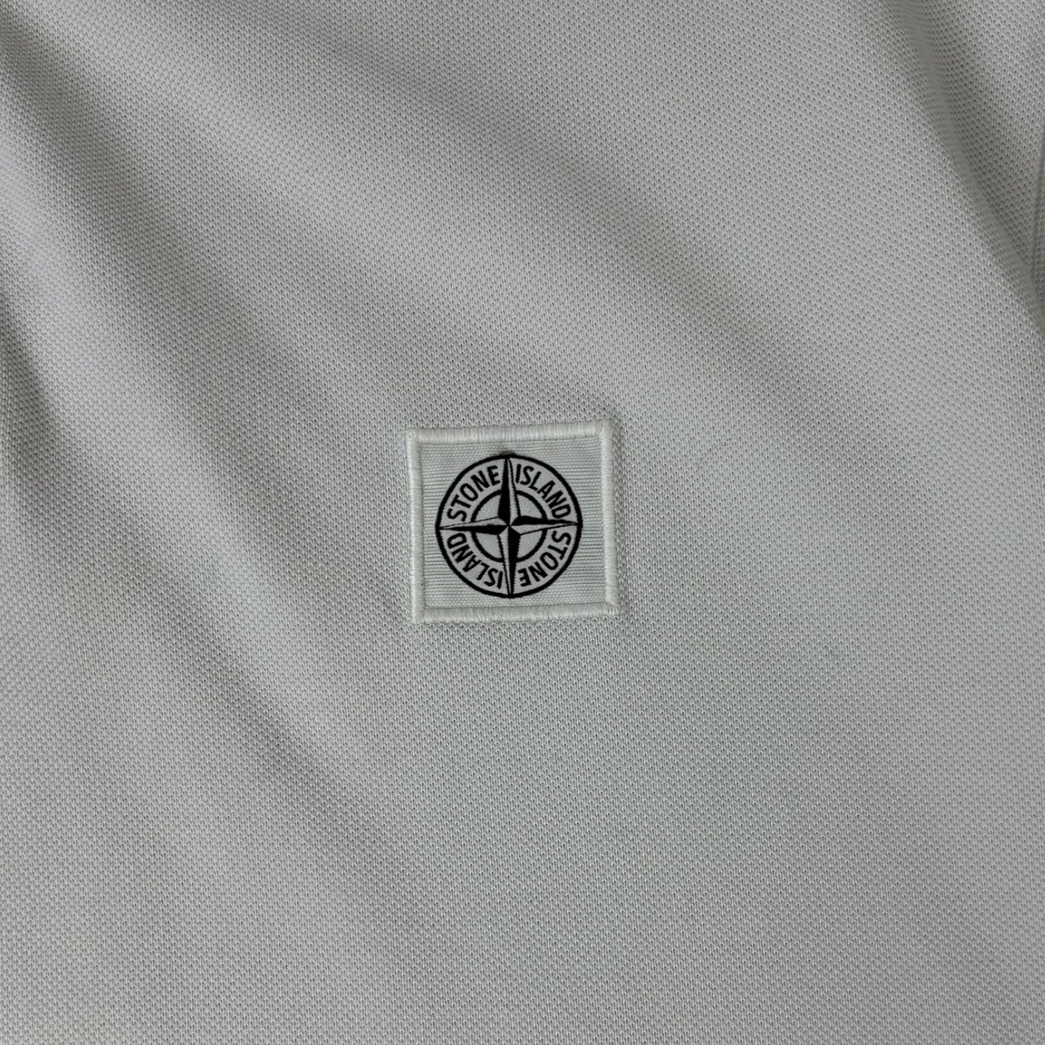 Stone Island Logo Appliqué Pique Polo T-Shirt White