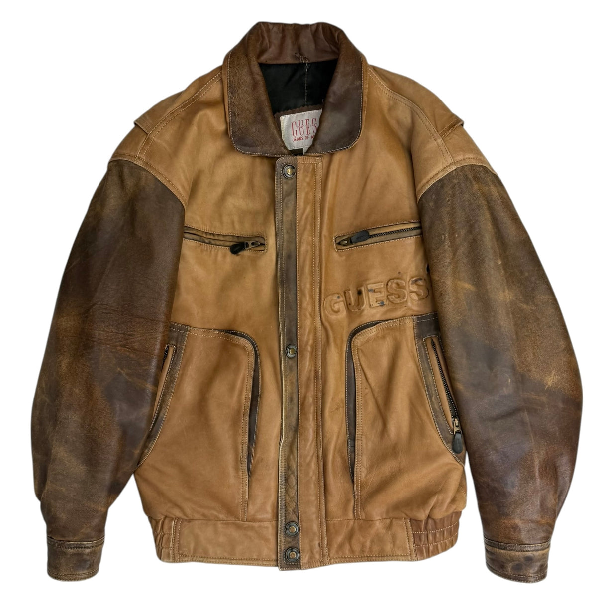 Vintage Guess Leather Bomber Jacket Brown