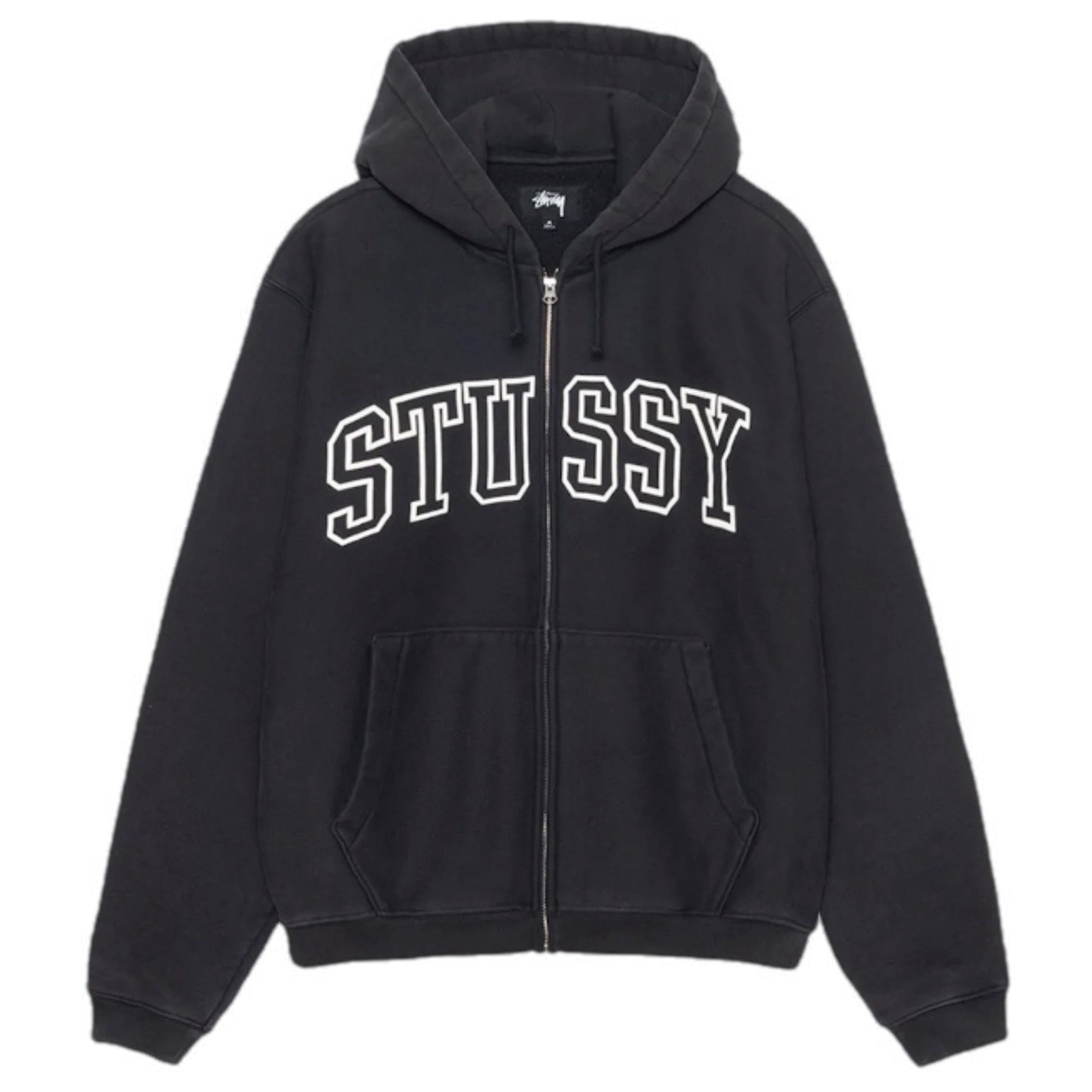 Stussy Outline Zip Hoodie Washed Black