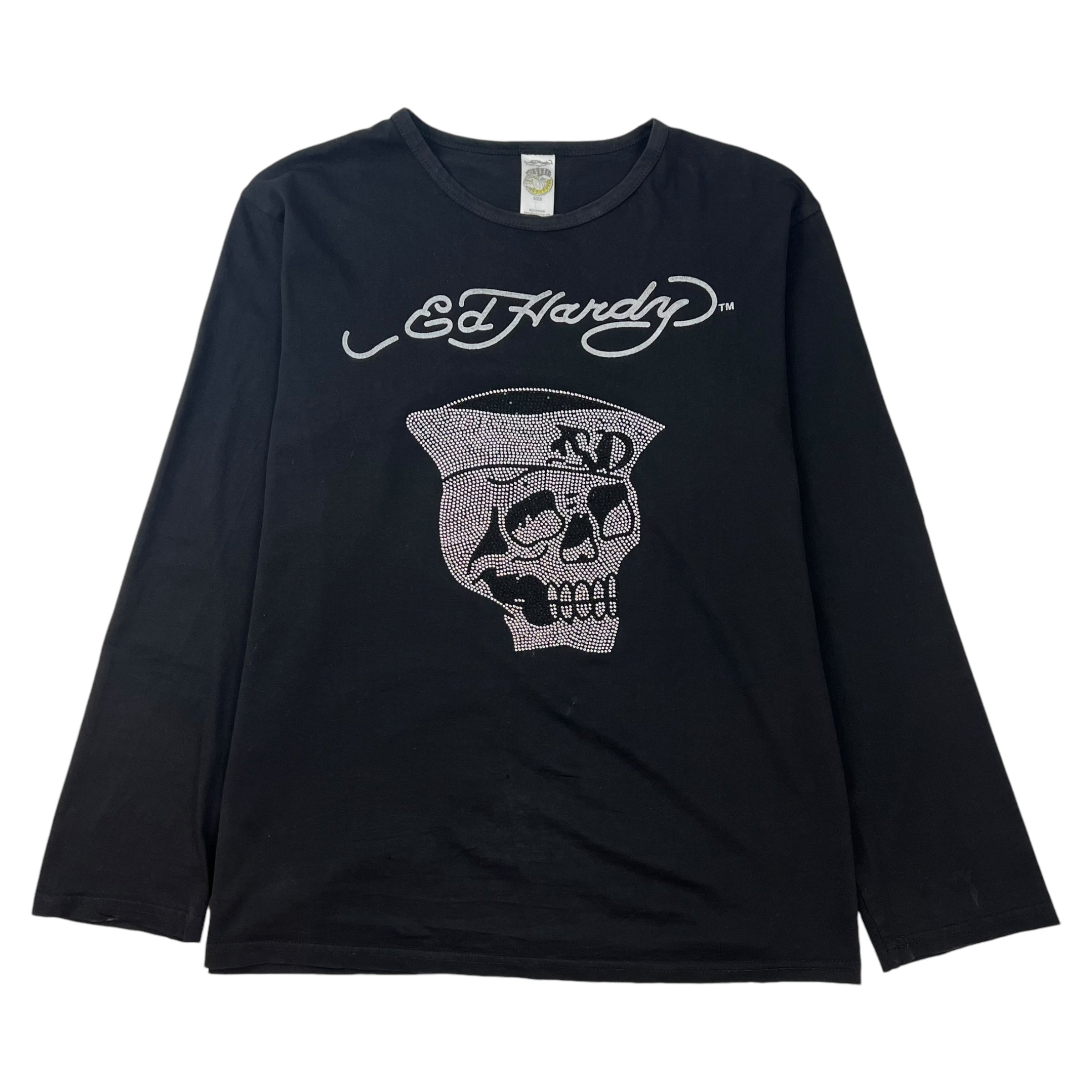 Vintage Y2K Ed Hardy Rhinestone Skull L/S T-Shirt Black