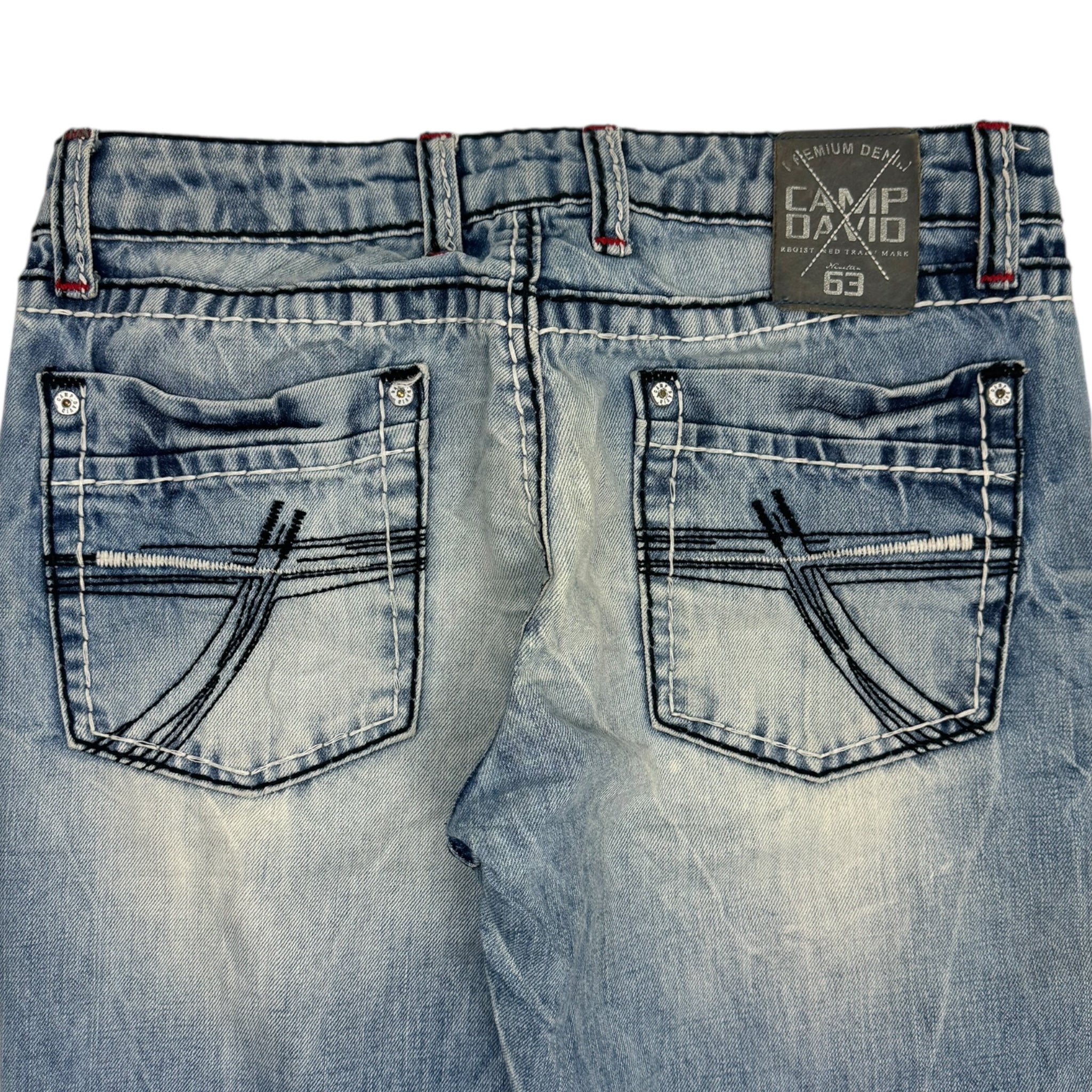 Y2K Camp David Contrast Stitch Embroidered Euro Denim Light Wash Bottoms