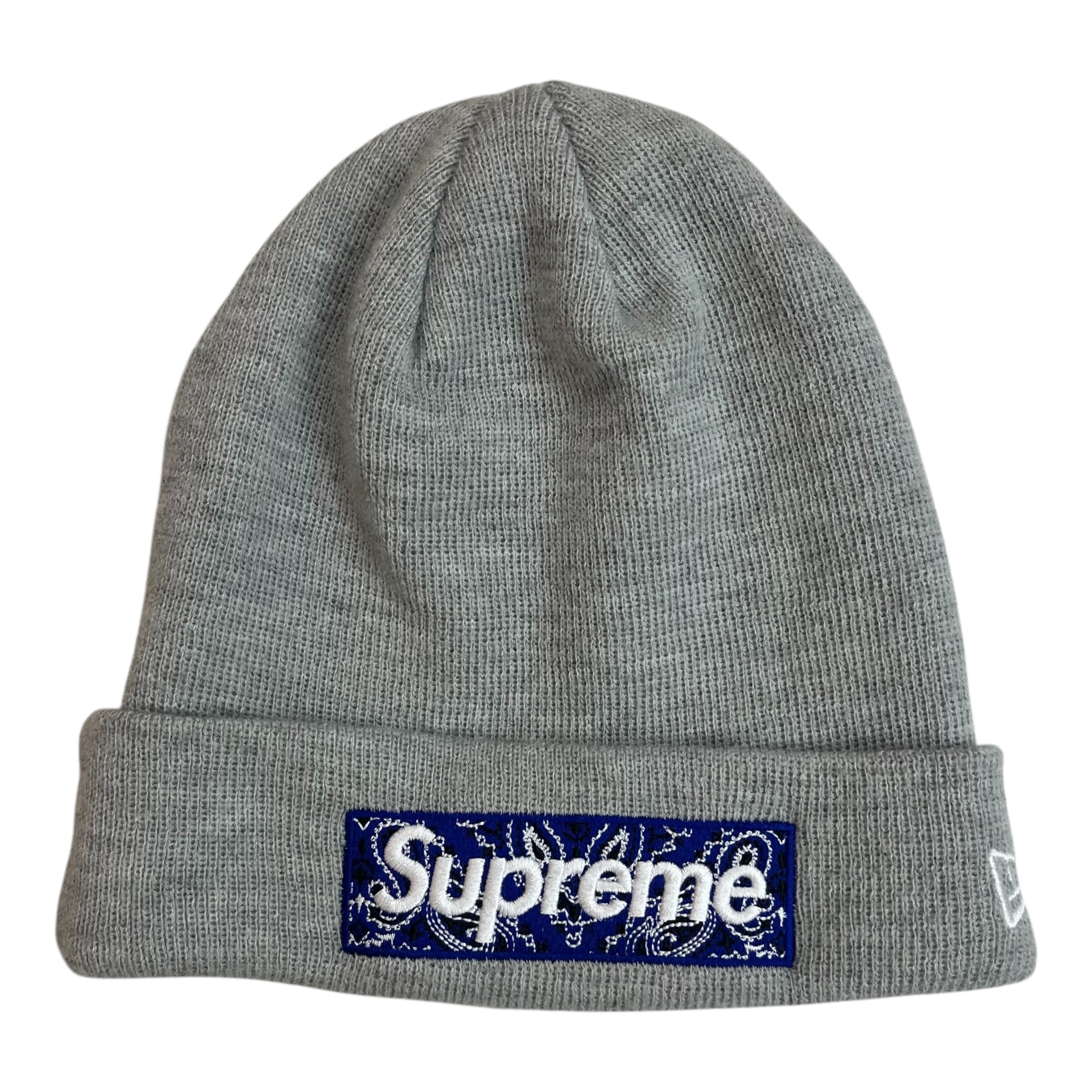 Supreme x New Era Box Logo Beanie Grey/Bandana Blue