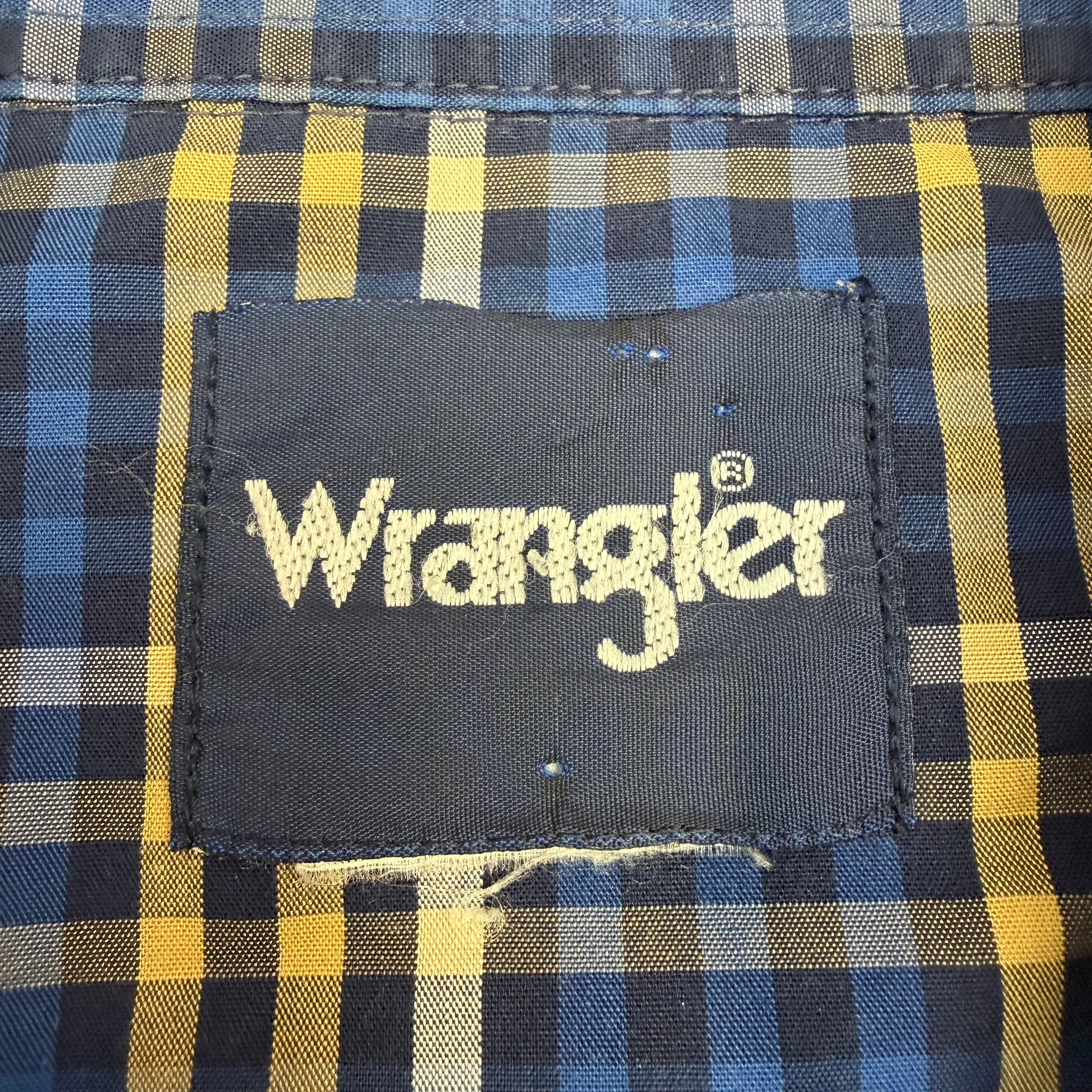 Vintage Wrangler Plaid Snap Button Up Flannel Shirt Blue/Yellow