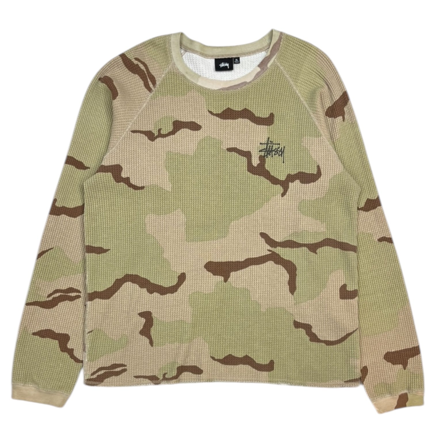 Stussy Waffleknit Longsleeve Tee Camo Green/Beige