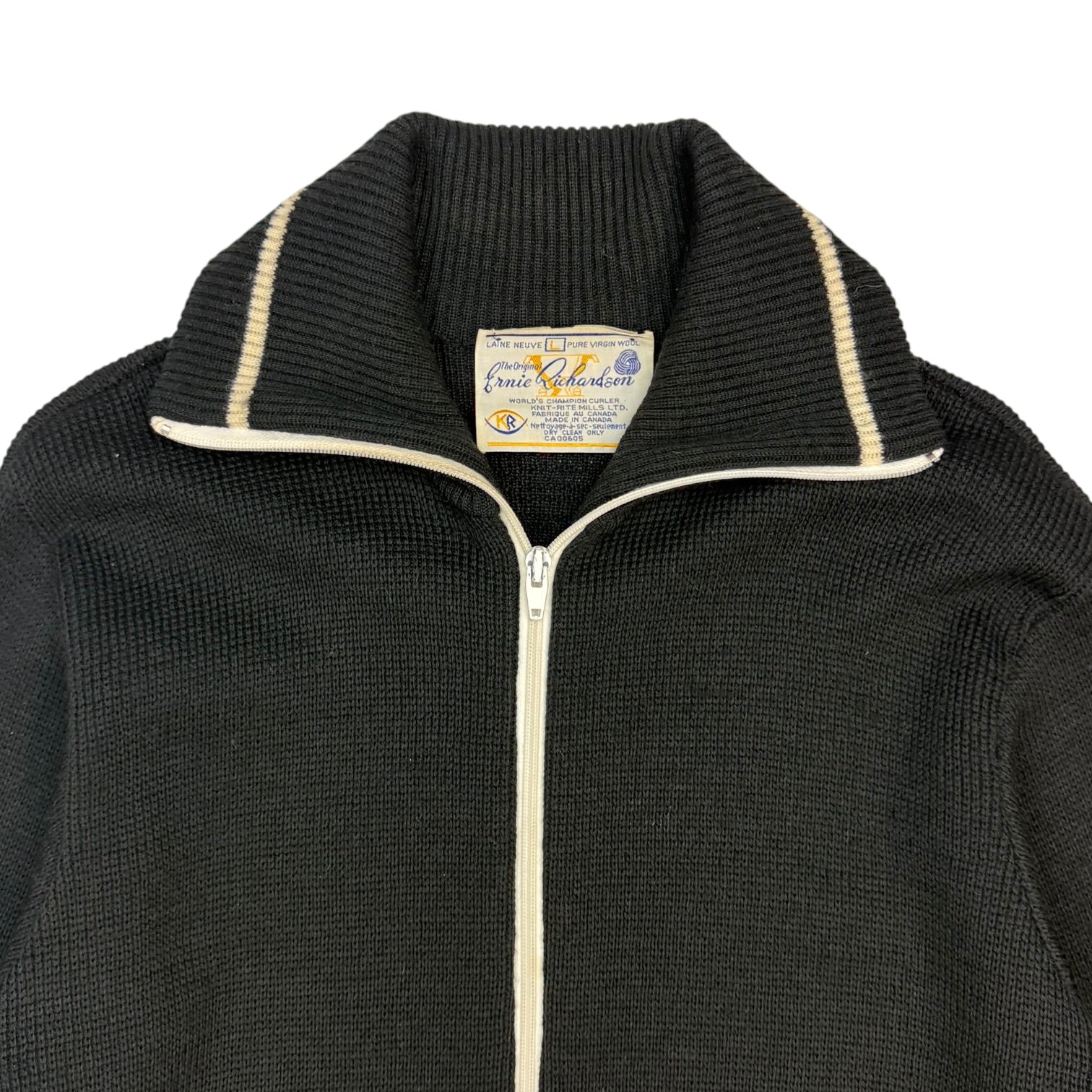 Vintage Ernie Richardson Curling Wool Zip Up Sweater Black
