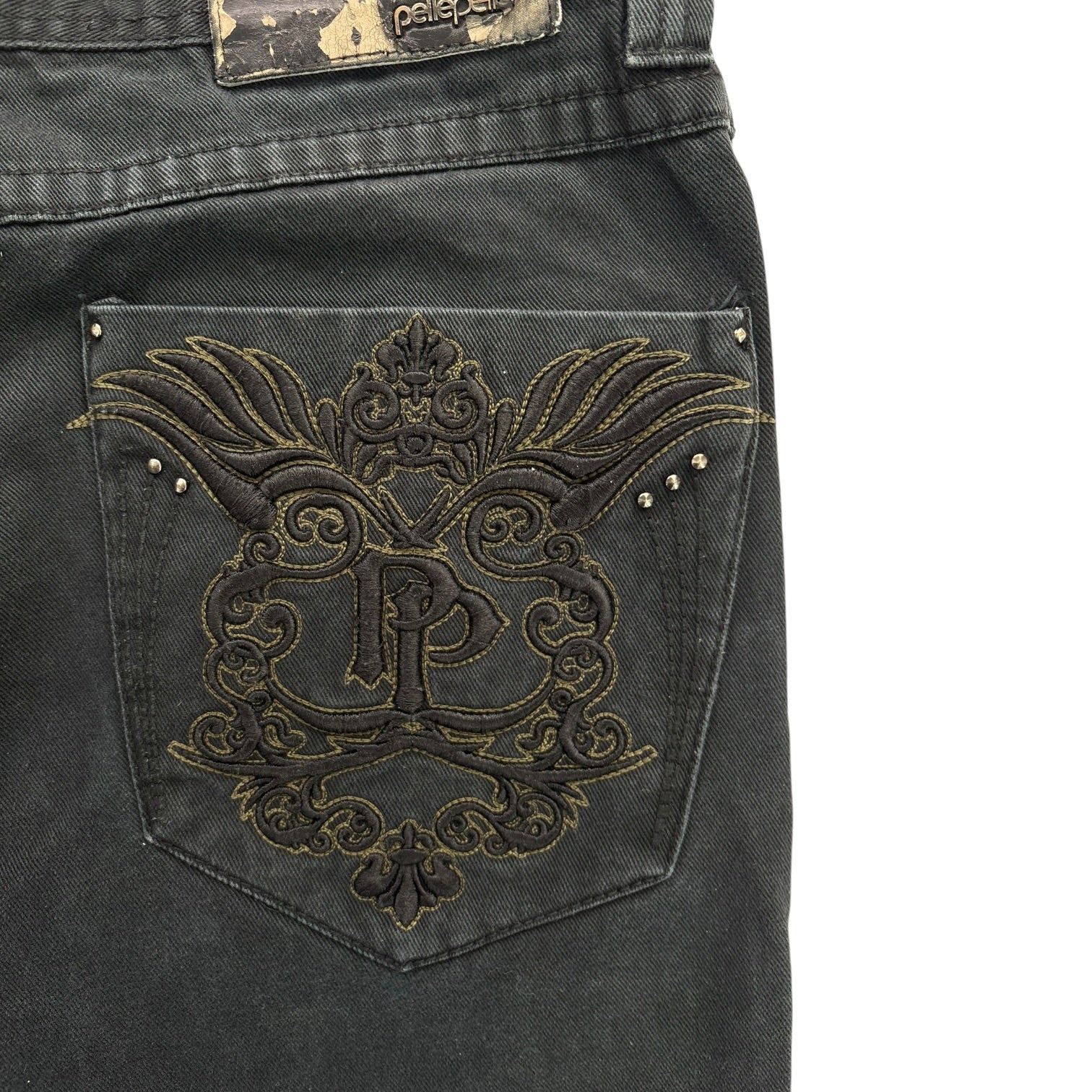 (W) Y2K Pelle Pelle Embroidered Baggy Jeans Black