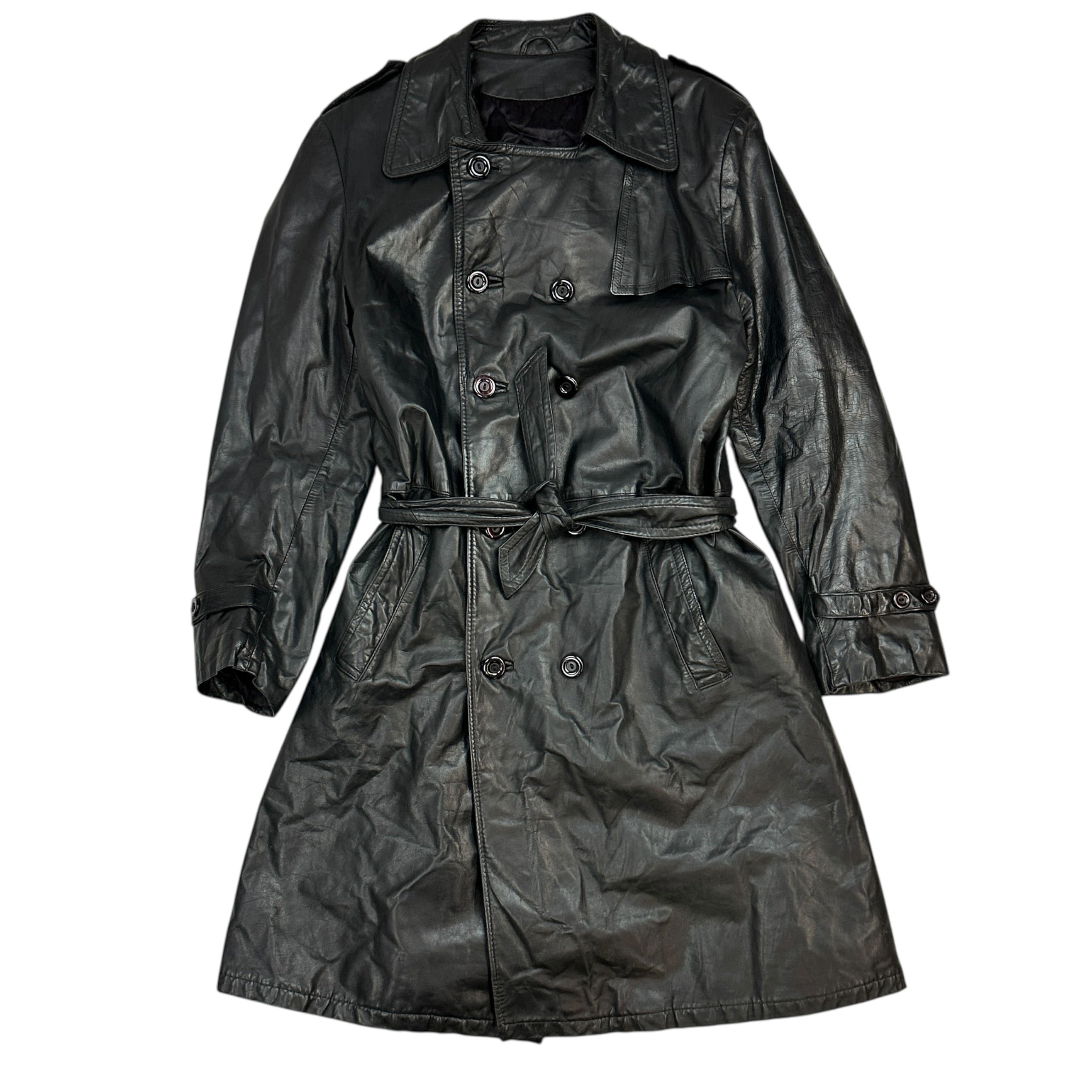 (W) Vintage Victoria Leather Trench Coat Black
