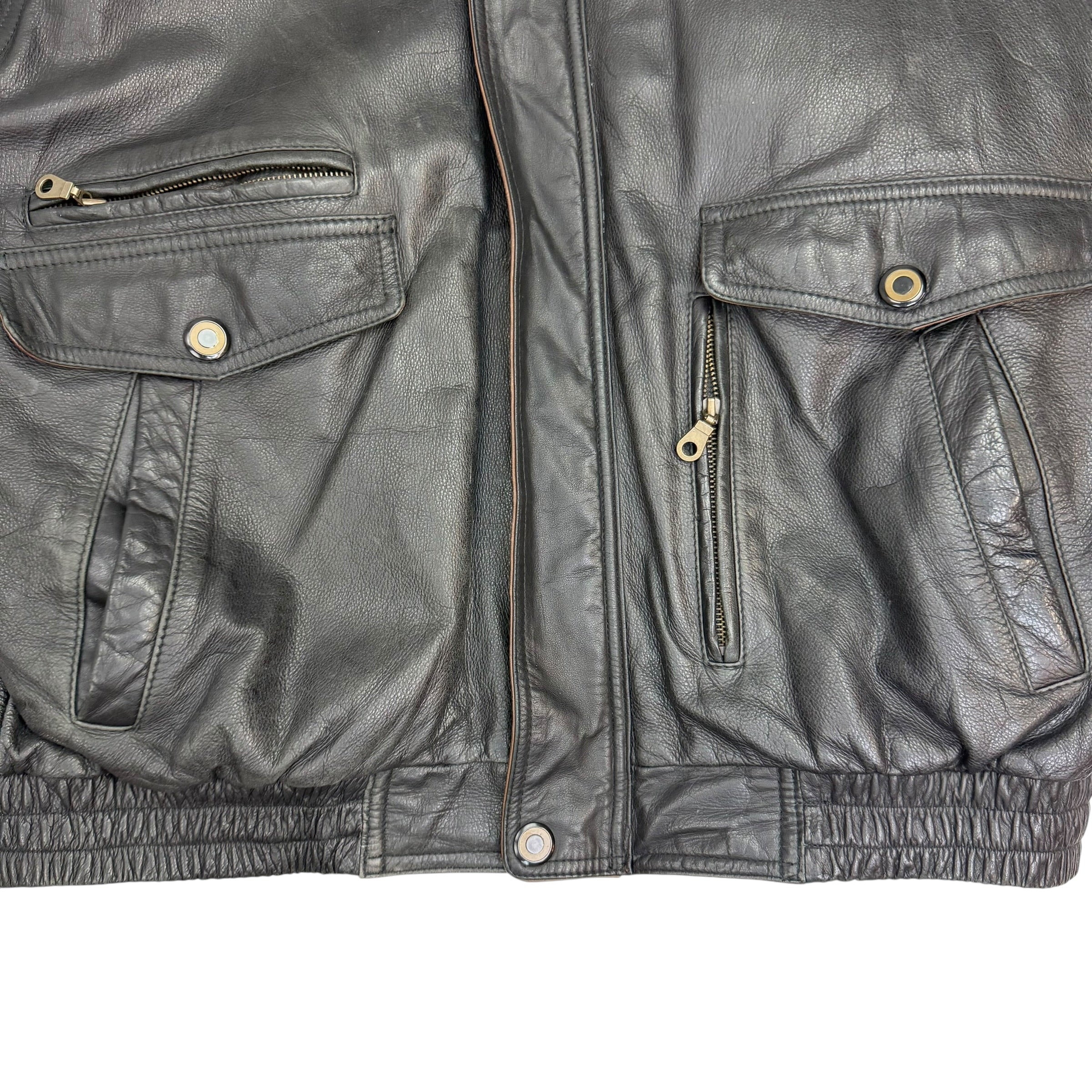 Vintage Leather Flight Bomber Jacket Black