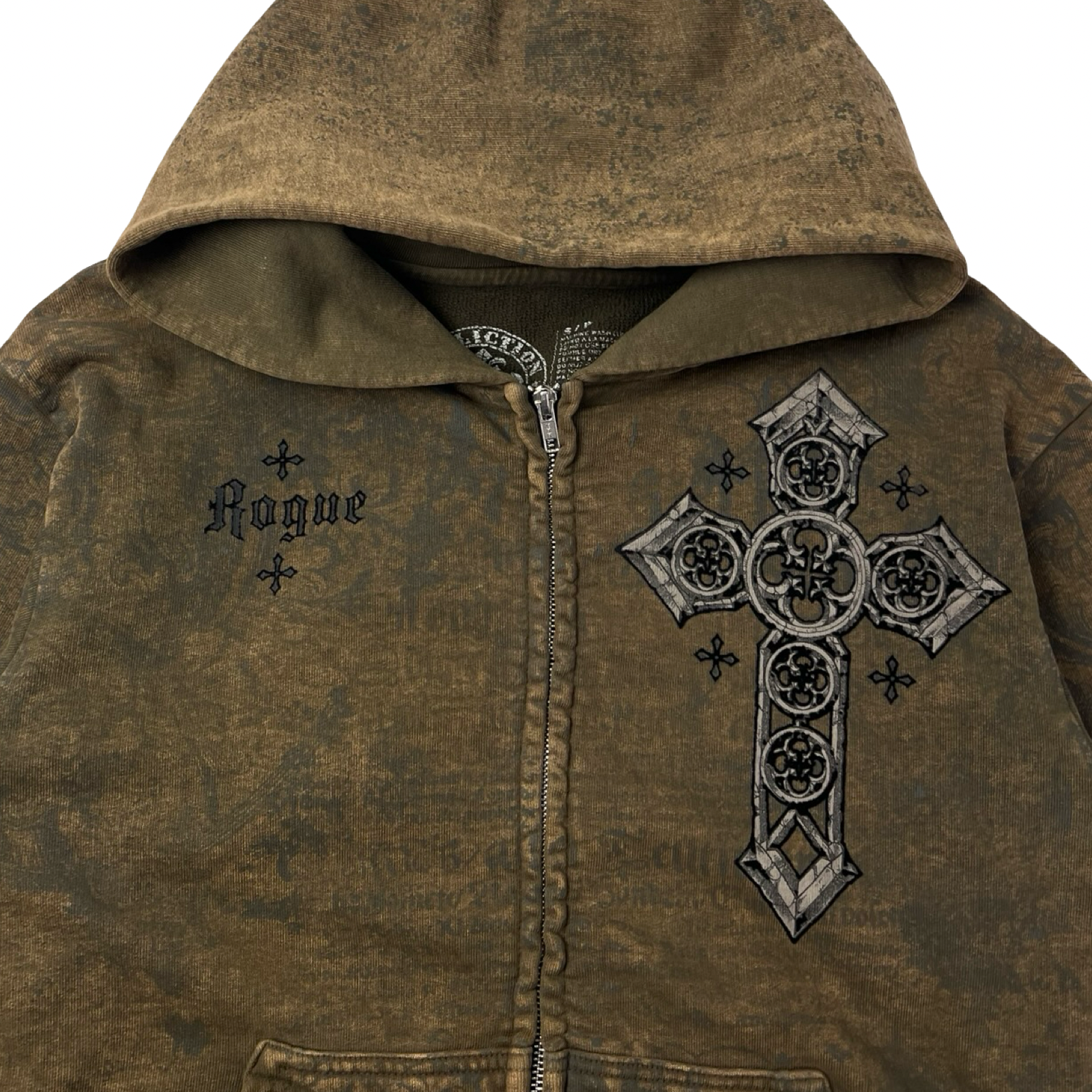 Vintage Y2K Affliction Flocked Celtic Winged Cross Zip Up Hoodie