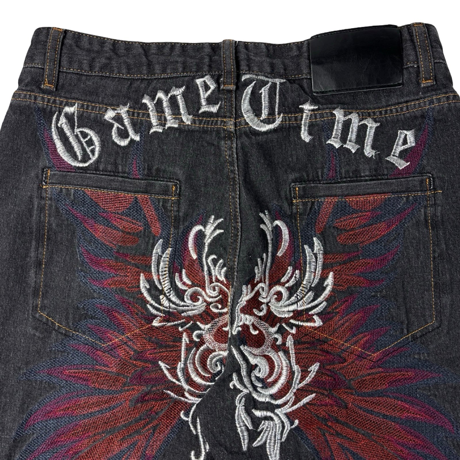 Vintage Y2K Game Time Gothic Embroidered Denim Bottoms