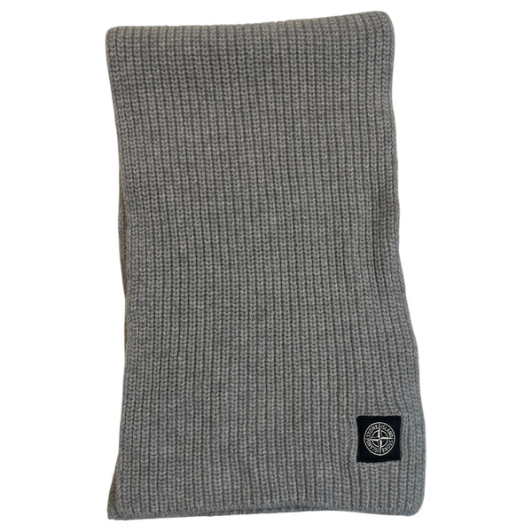 Stone Island Gray Ribbed Knit Wool Scarf
