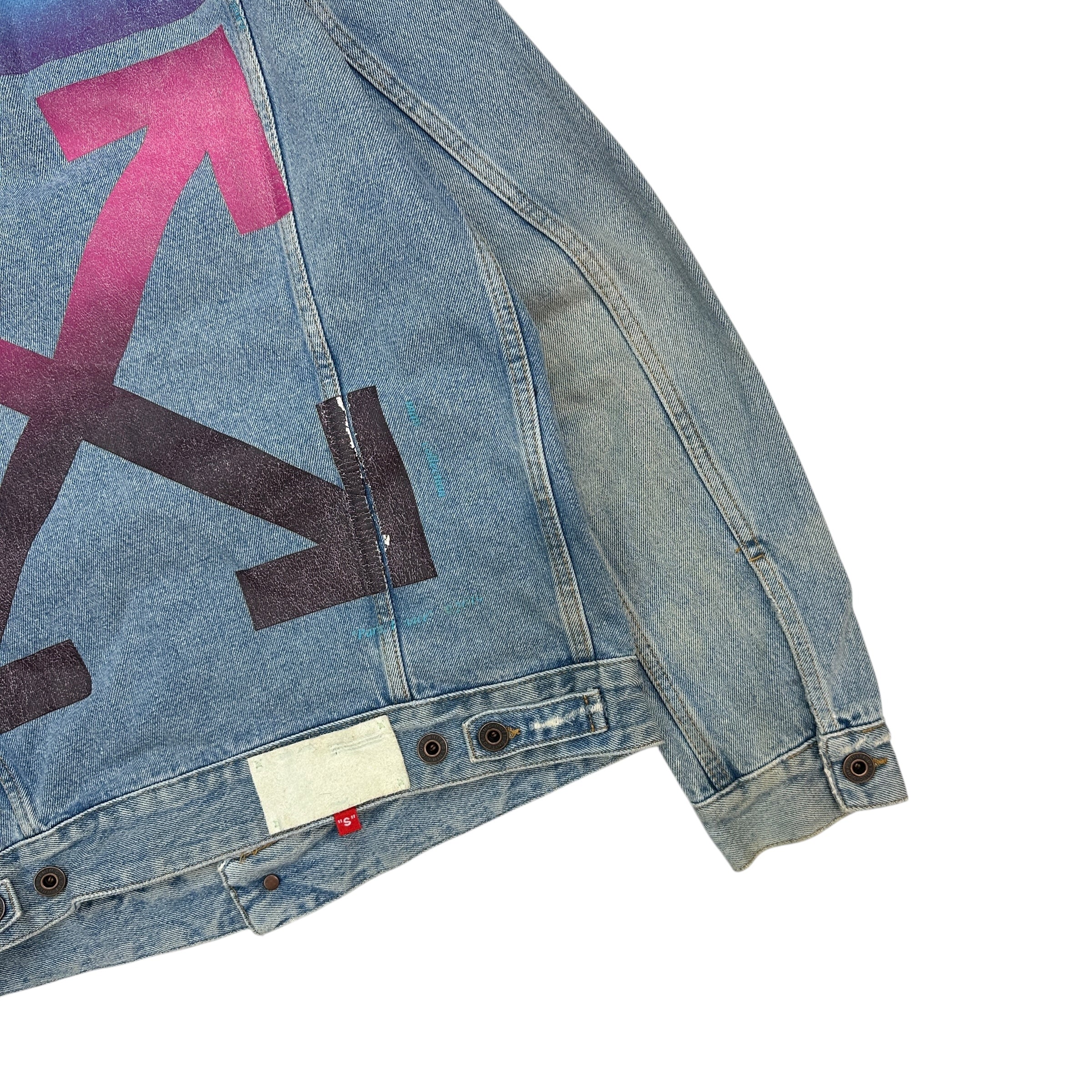 Off-White Vintage Printed Gradient Distress Denim Jacket