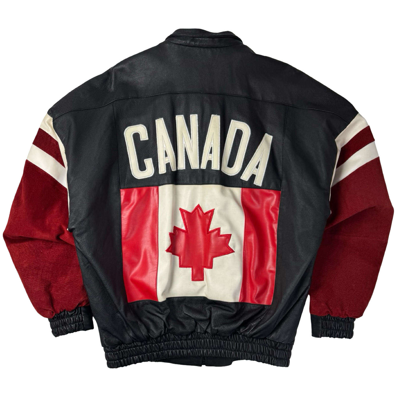 Vintage 90s Canadian Flag Leather/Suede Jacket Black/Red