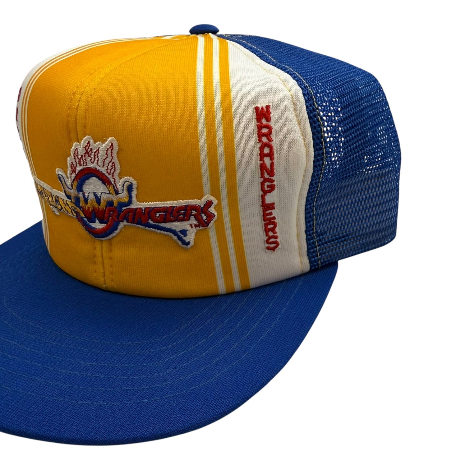 Vintage Ted Fletcher Arizona Wranglers Mesh Trucker Hat Yellow/Blue