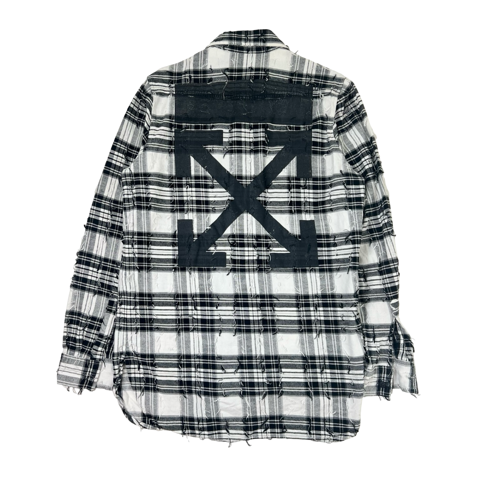 Off White Distressed Tartan Flannel Button Up