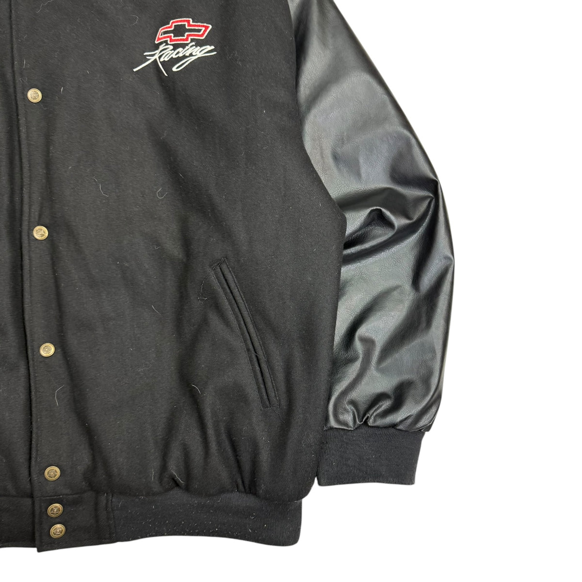 Vintage Chevy Racing Leather Bomber Jacket Black