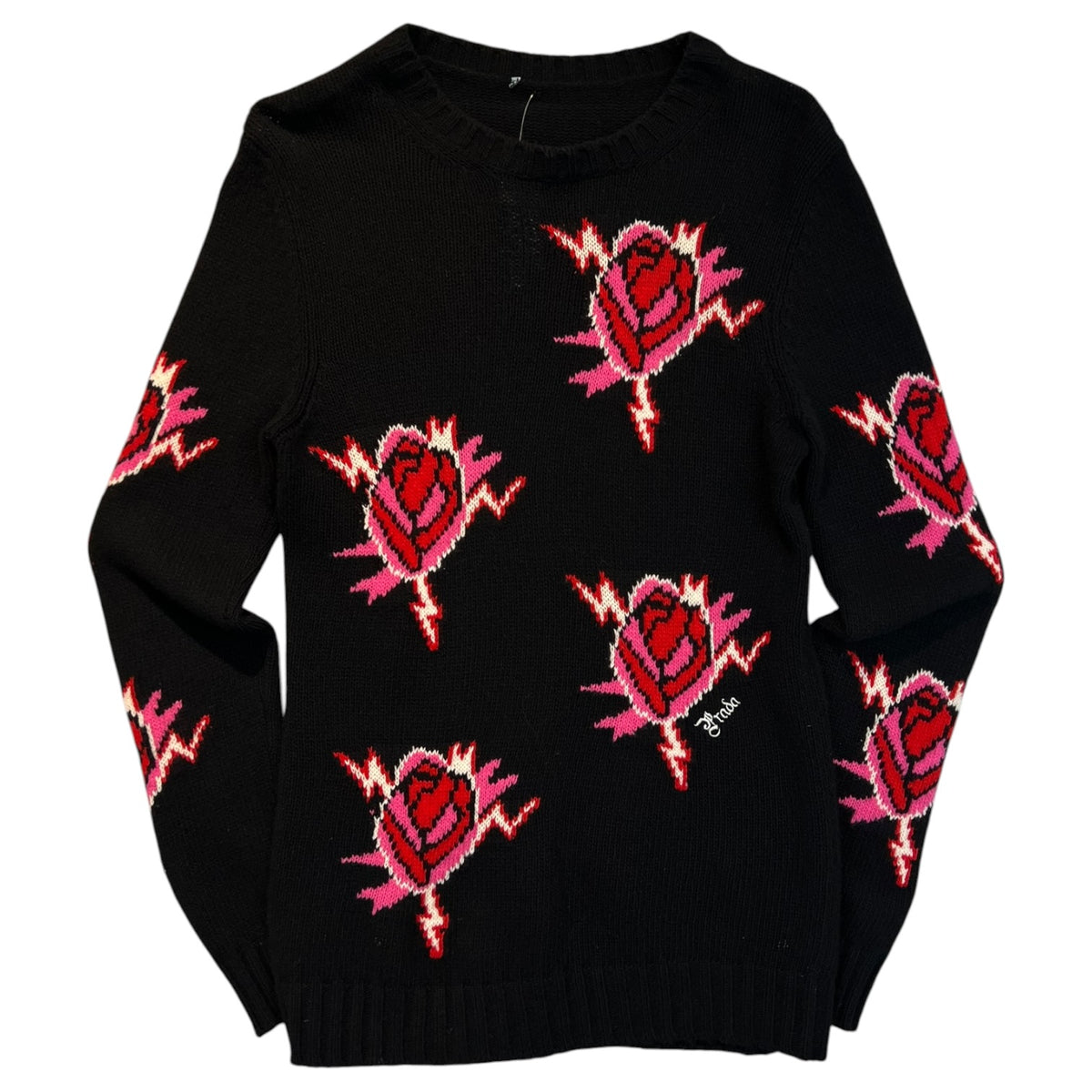 Prada Roses Intarsia Sweater Black