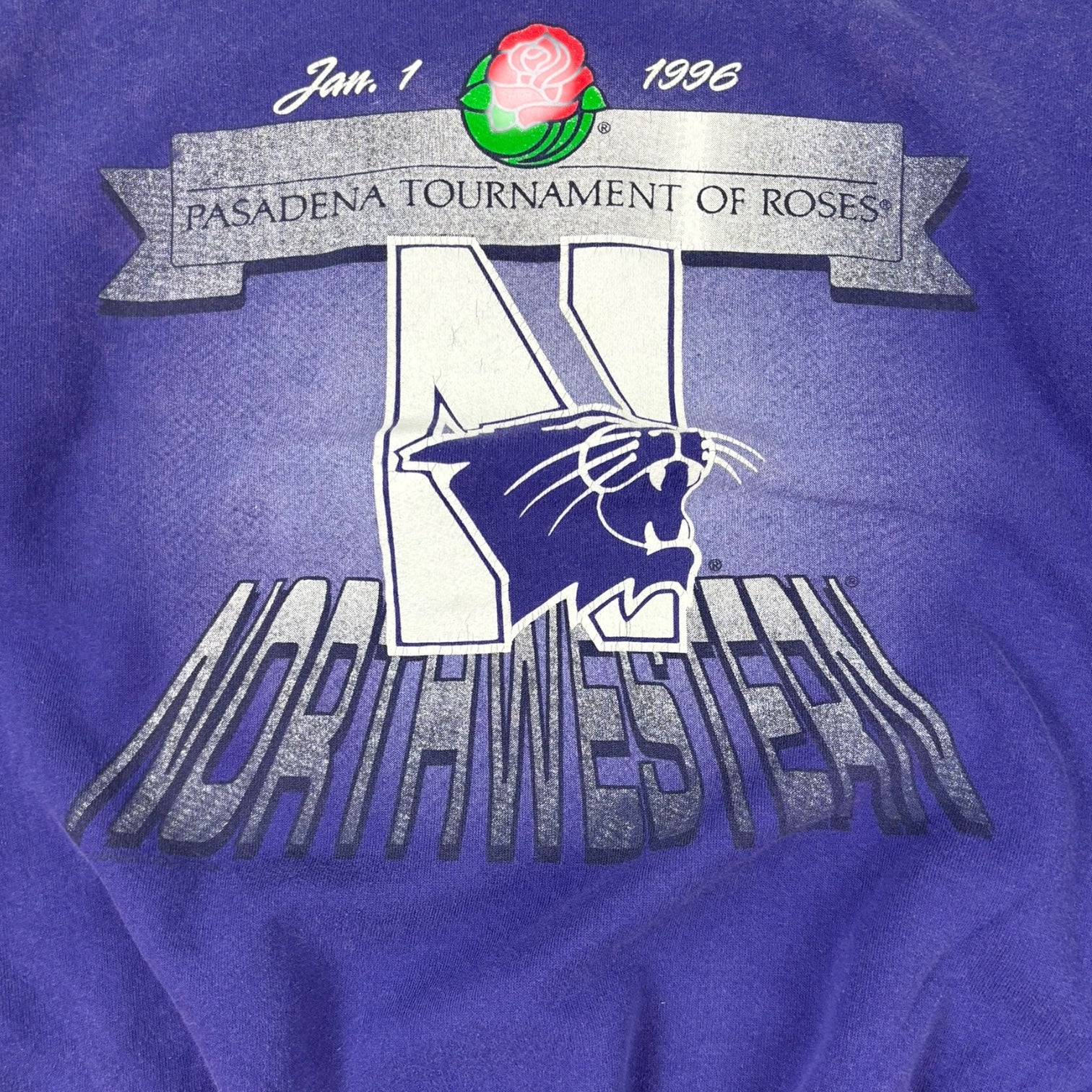 Vintage 1996 Pasadena Rose Bowl Northwestern Wildcats Crewneck Purple