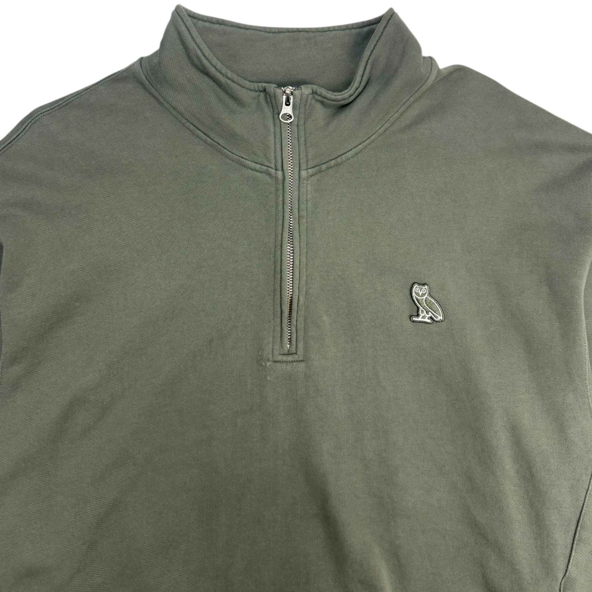 OVO Quarter Zip Locket Logo Sweater Washed Green