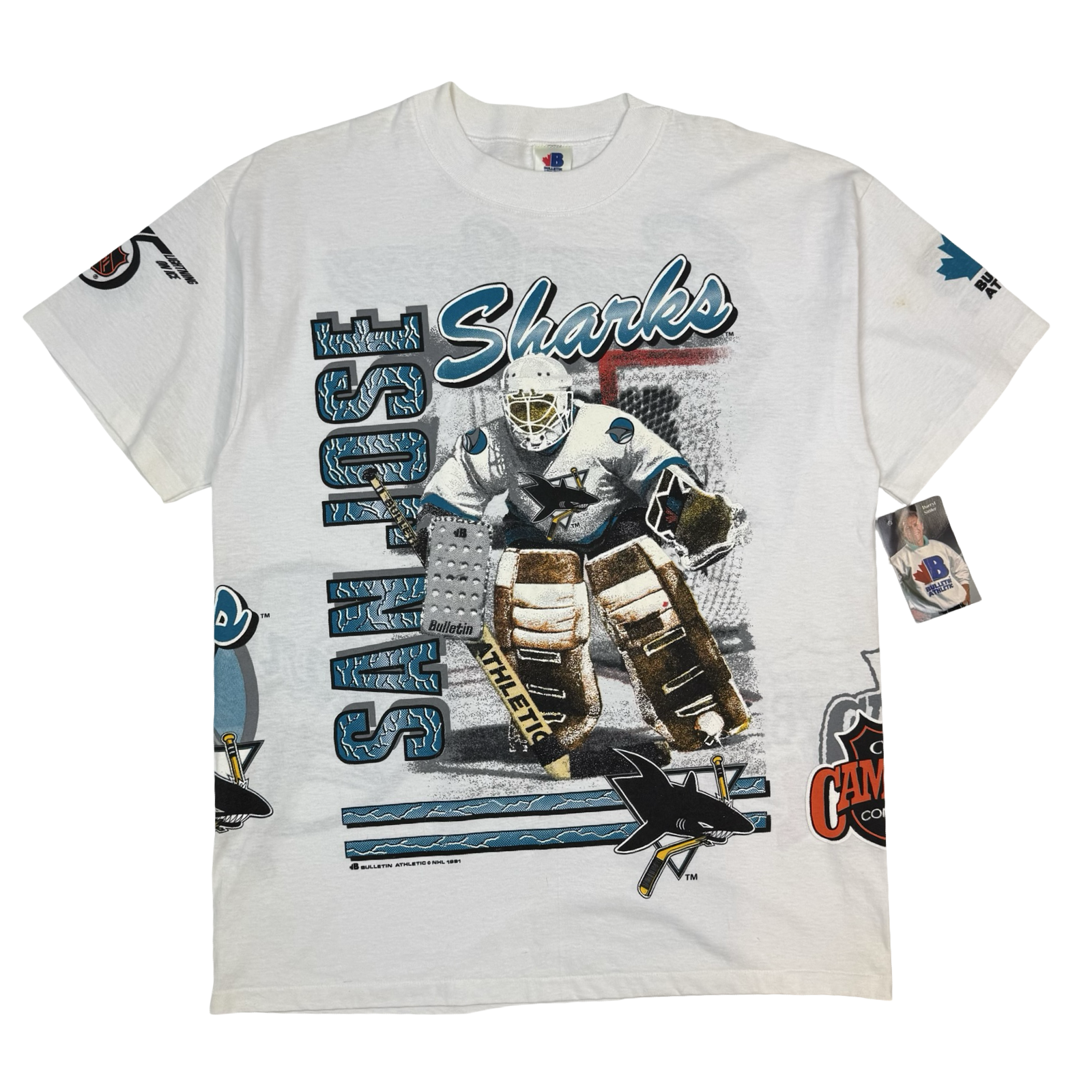 1991 Bulletin Athletic San Jose Sharks AOP Tee White