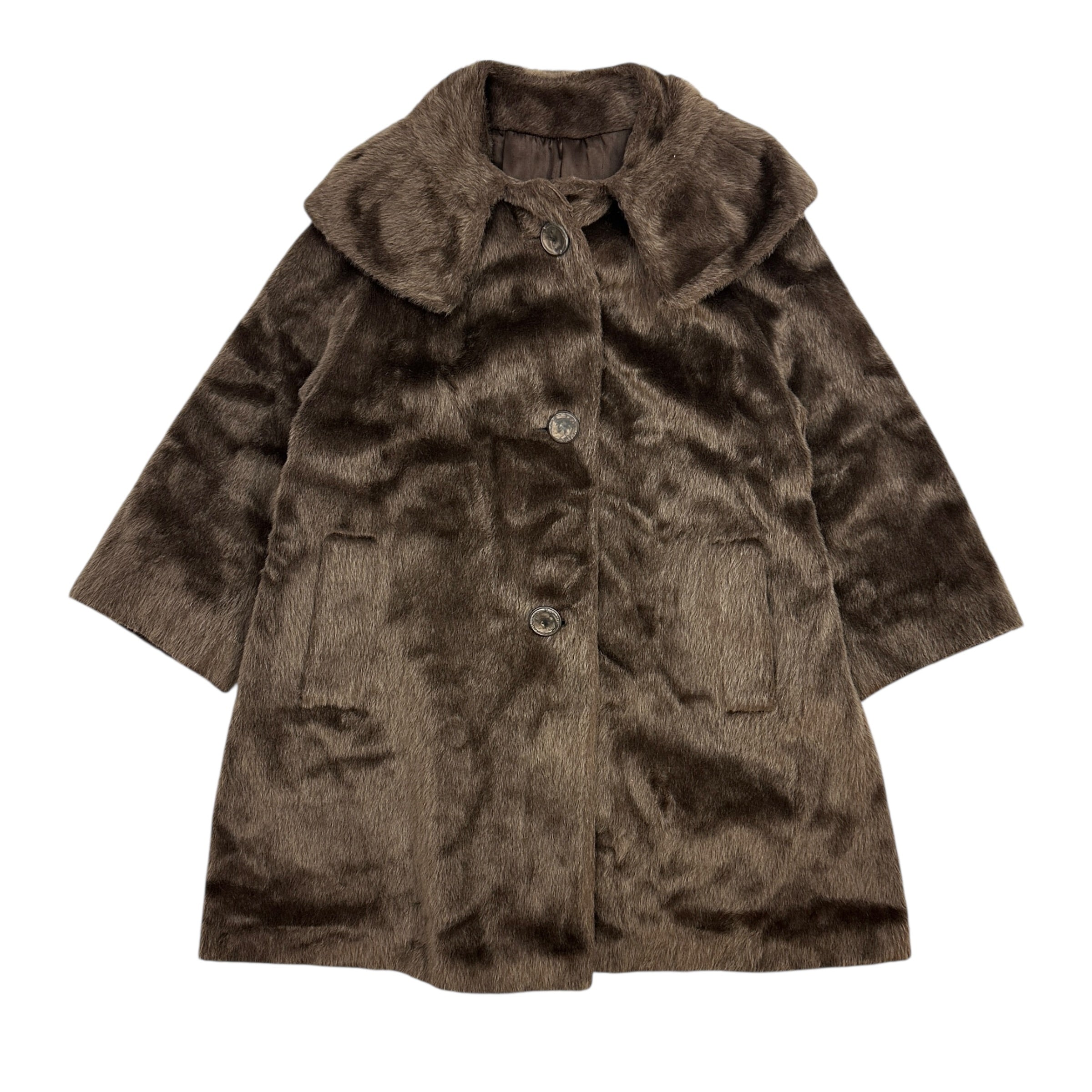 (W) Faux Fur Collared Teddy Coat Brown