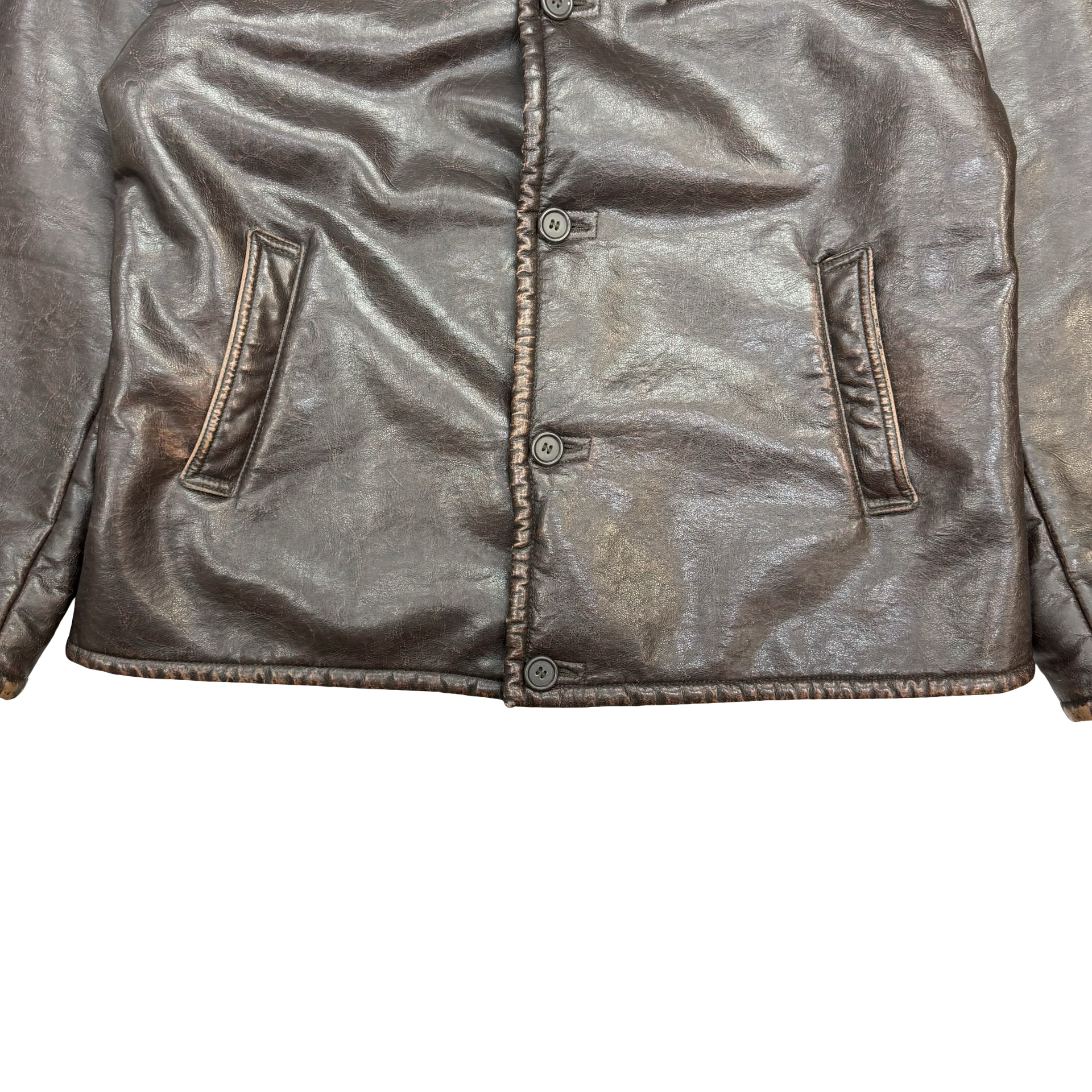 Vintage Armani Jeans Faux Leather Jacket Brown