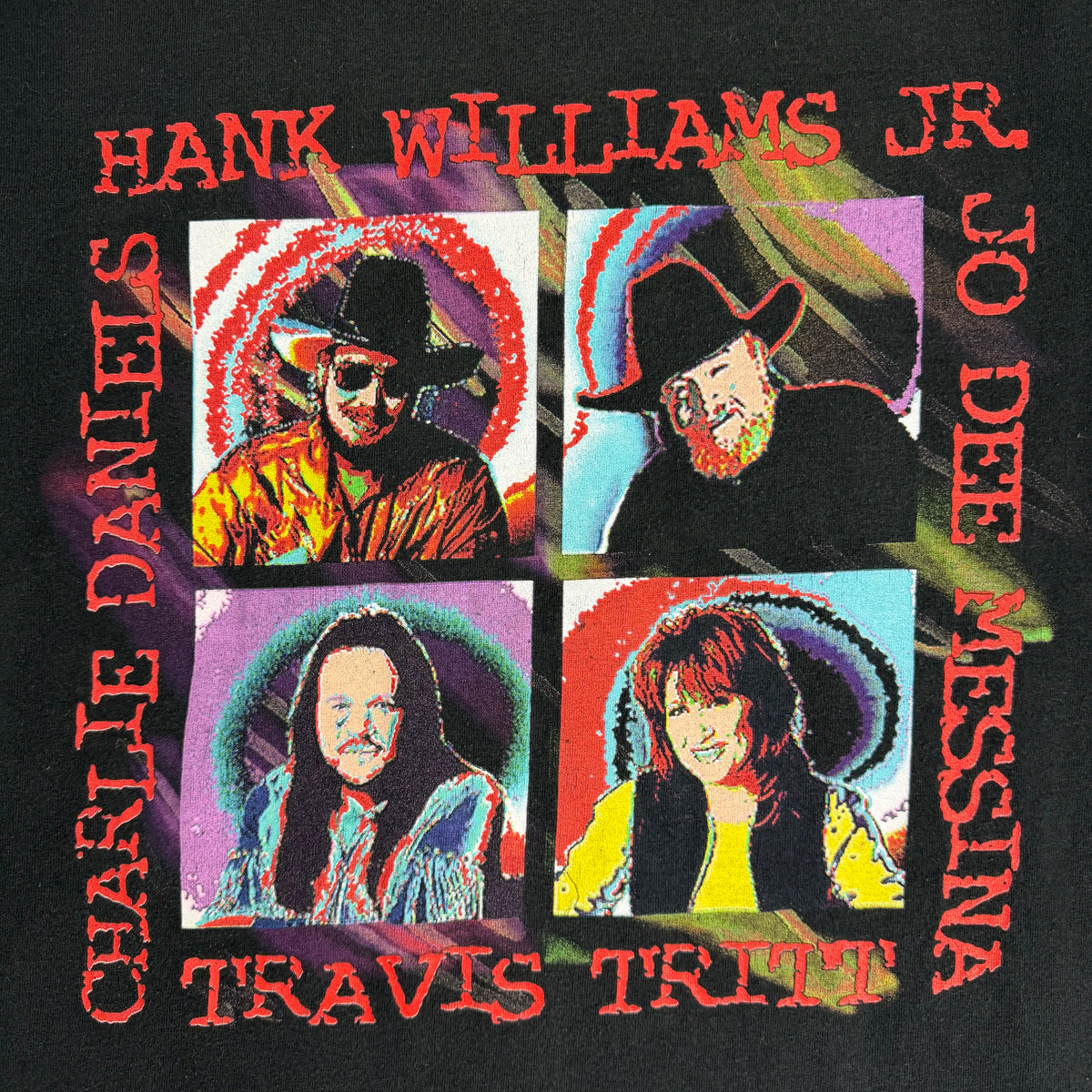 Vintage 90s Hank Williams Jr. Charlie Daniels Travis Tritt Jo Dee Messina Country Tee Faded Black
