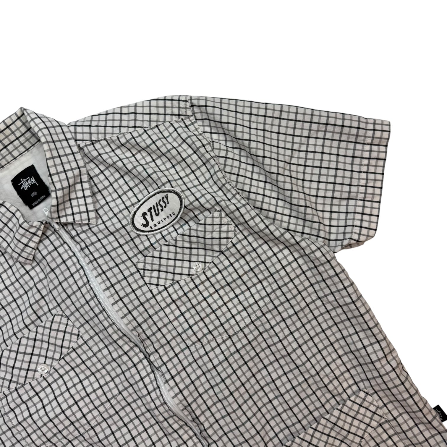 Stussy Equipped Zip Up Plaid Shirt White/Black