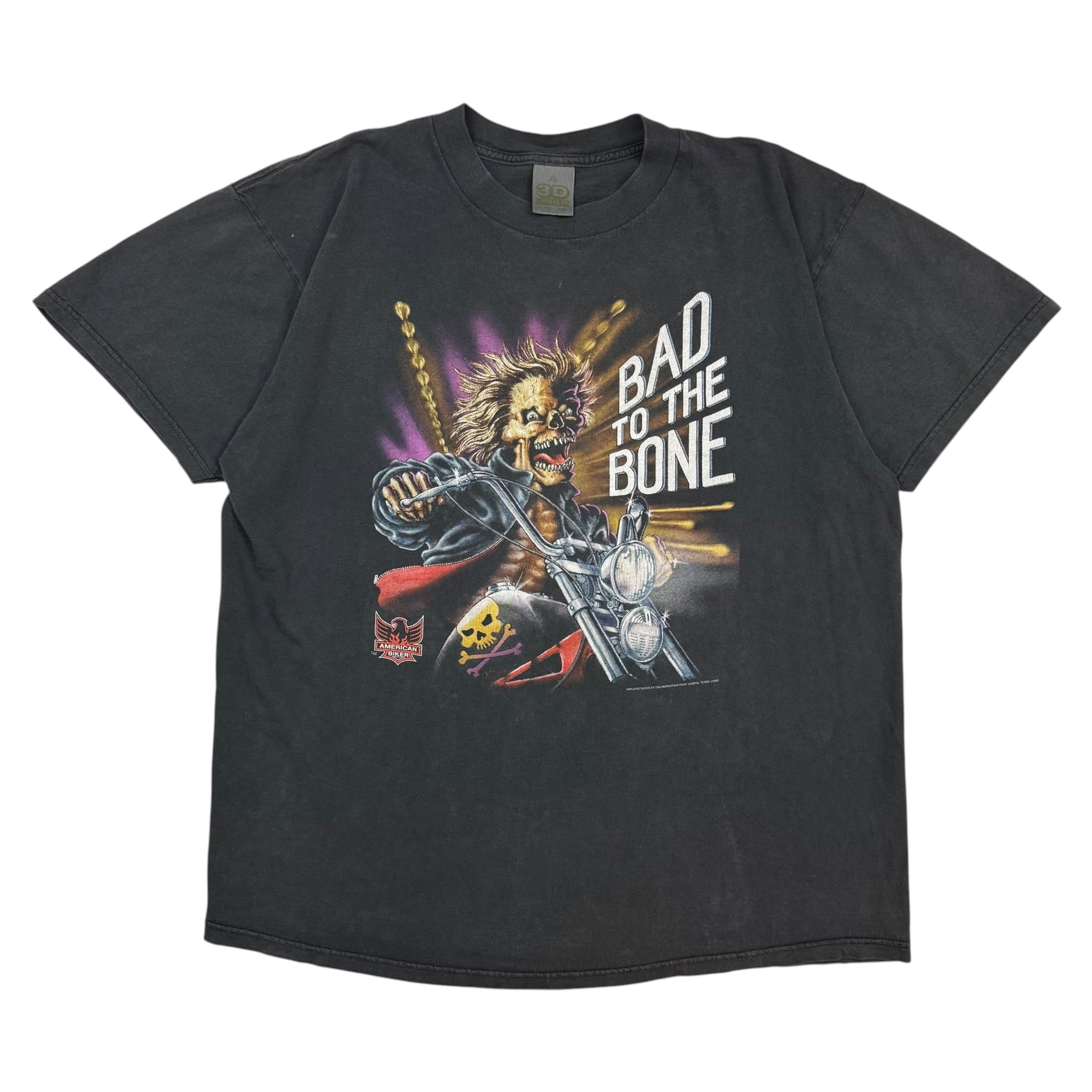 Vintage 3D Emblem ‘Bad To The Bone’ Tee Black