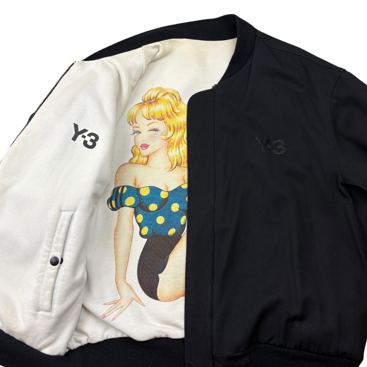 SS04 Yohji Yahmamoto x Adidas Y3 Pin Up Girl Reversible Bomber Jacket White