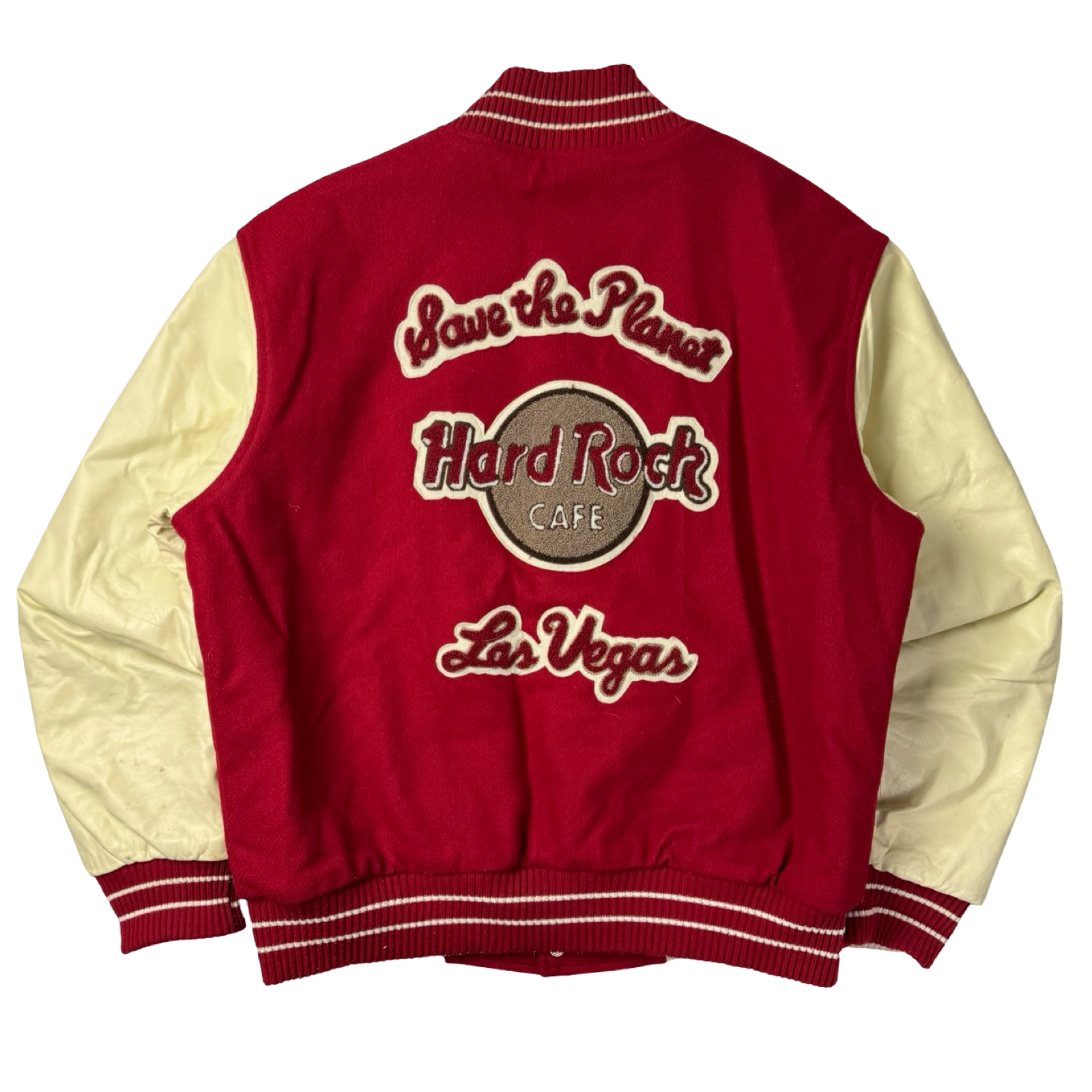 Vintage Hard Rock Cafe “Love All, Serve All” Save The Planet Las Vegas Varsity Jacket