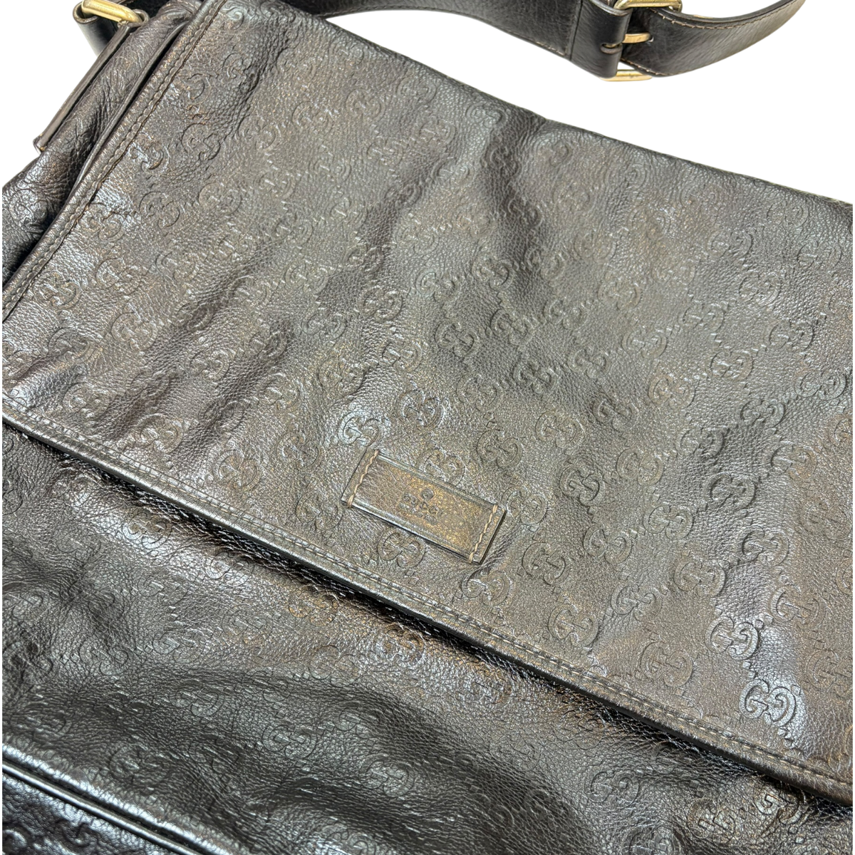 Gucci Guccissima Leather Messenger Shoulder Bag Brown