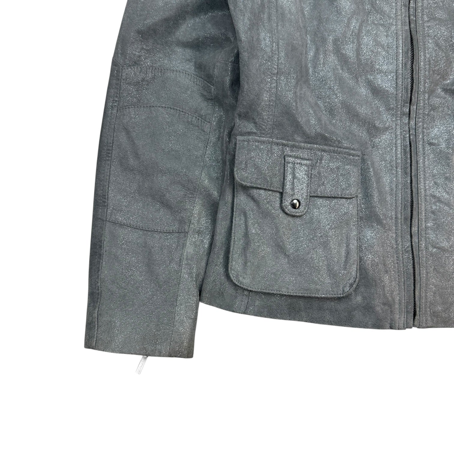 (W) Vintage Alfani Leather Jacket Metallic Grey